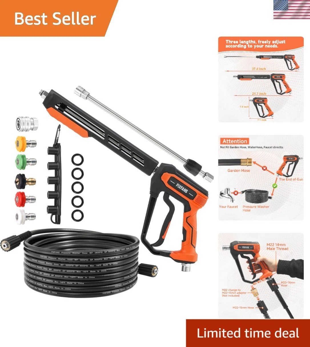 Upgrade Your Cleaning with 25 FT Pressure Washer Gun & Hose Kit, 5000 PSI