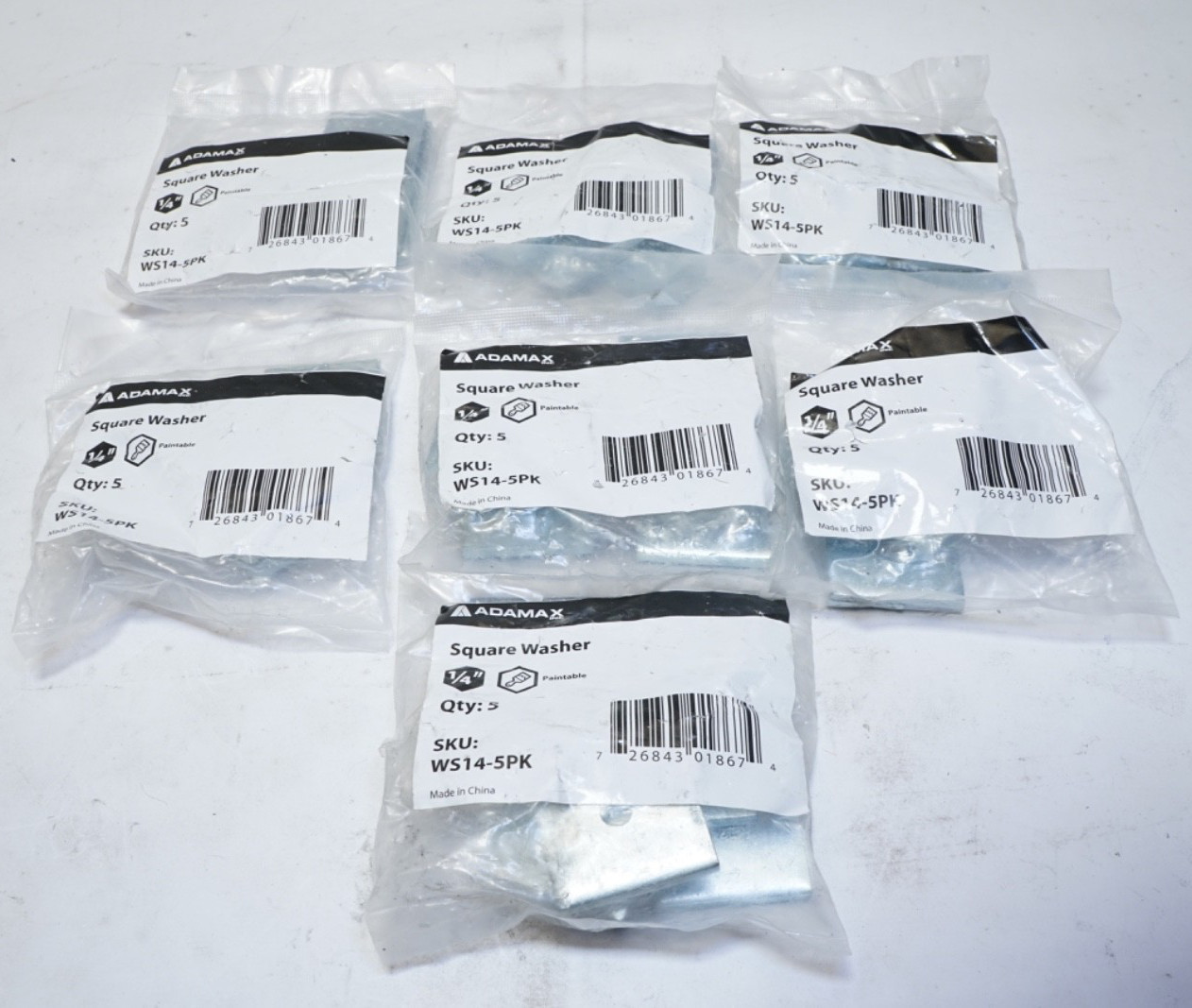 New Lot of 7 5Pks Adama 1/4″ Square Washer for Strut Channel No Magnets WS14