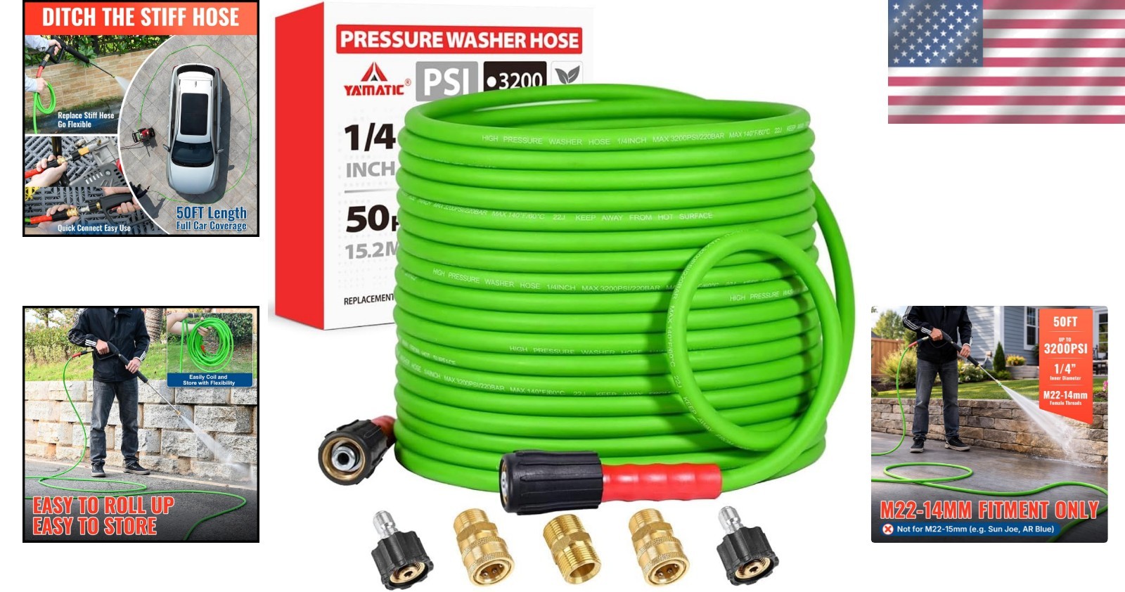 Professional 50FT Pressure Washer Hose, Compatible with Most Power Washers
