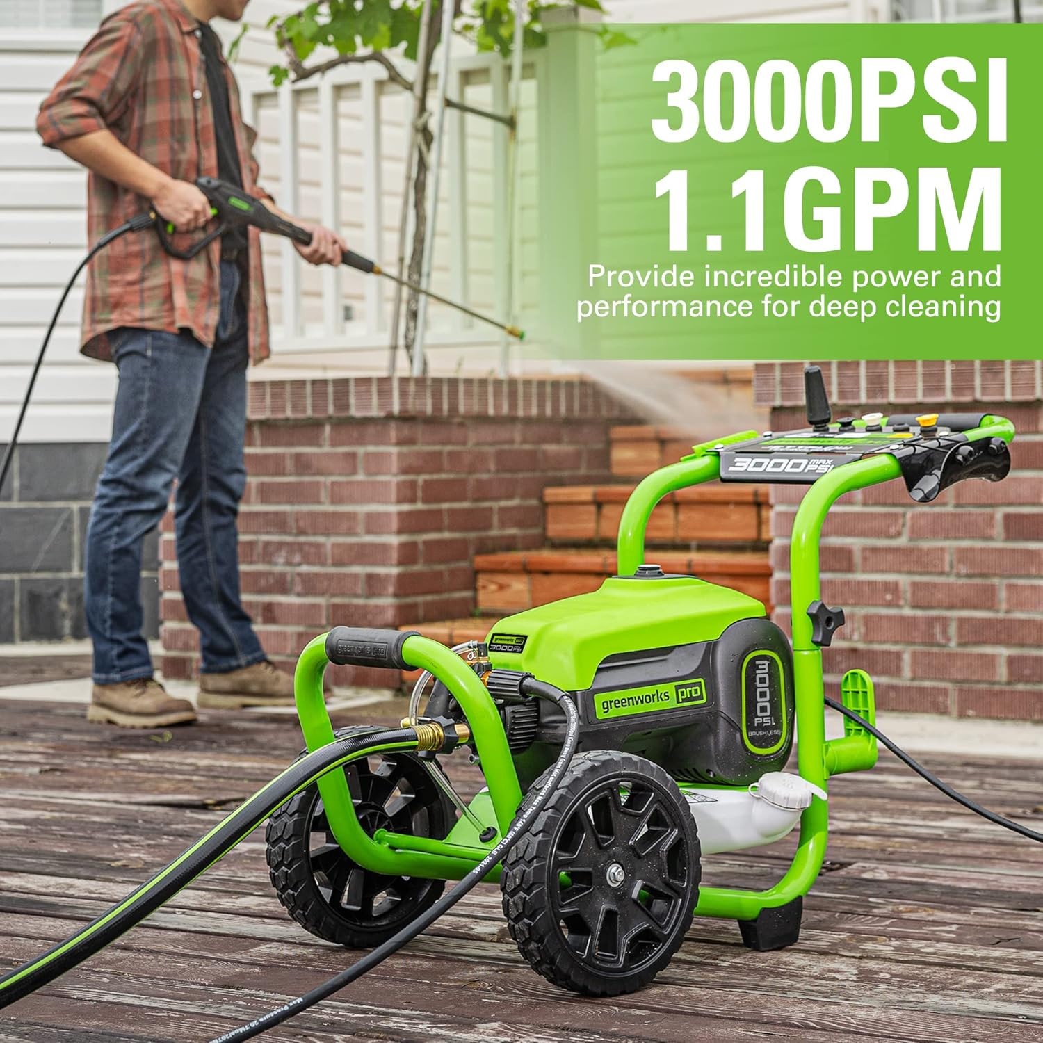 Greenworks Pro 3000 PSI Electric Pressure Washer – 2.0 GPM, 14A Brushless
