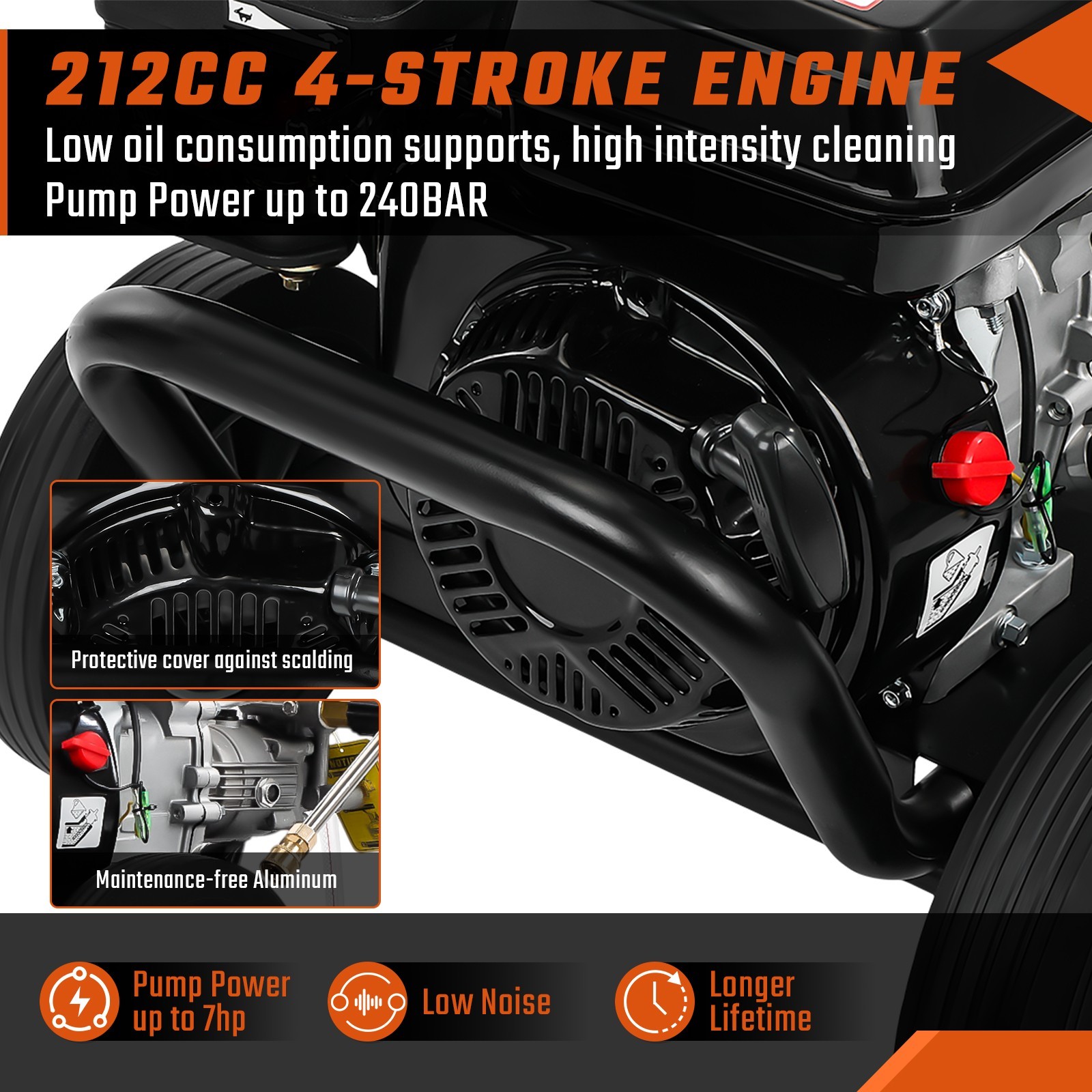 PETROL PRESSURE WASHER for Cars Fences 212cc Cold Water 0.6L OIL CAPACITY 2.6GPM