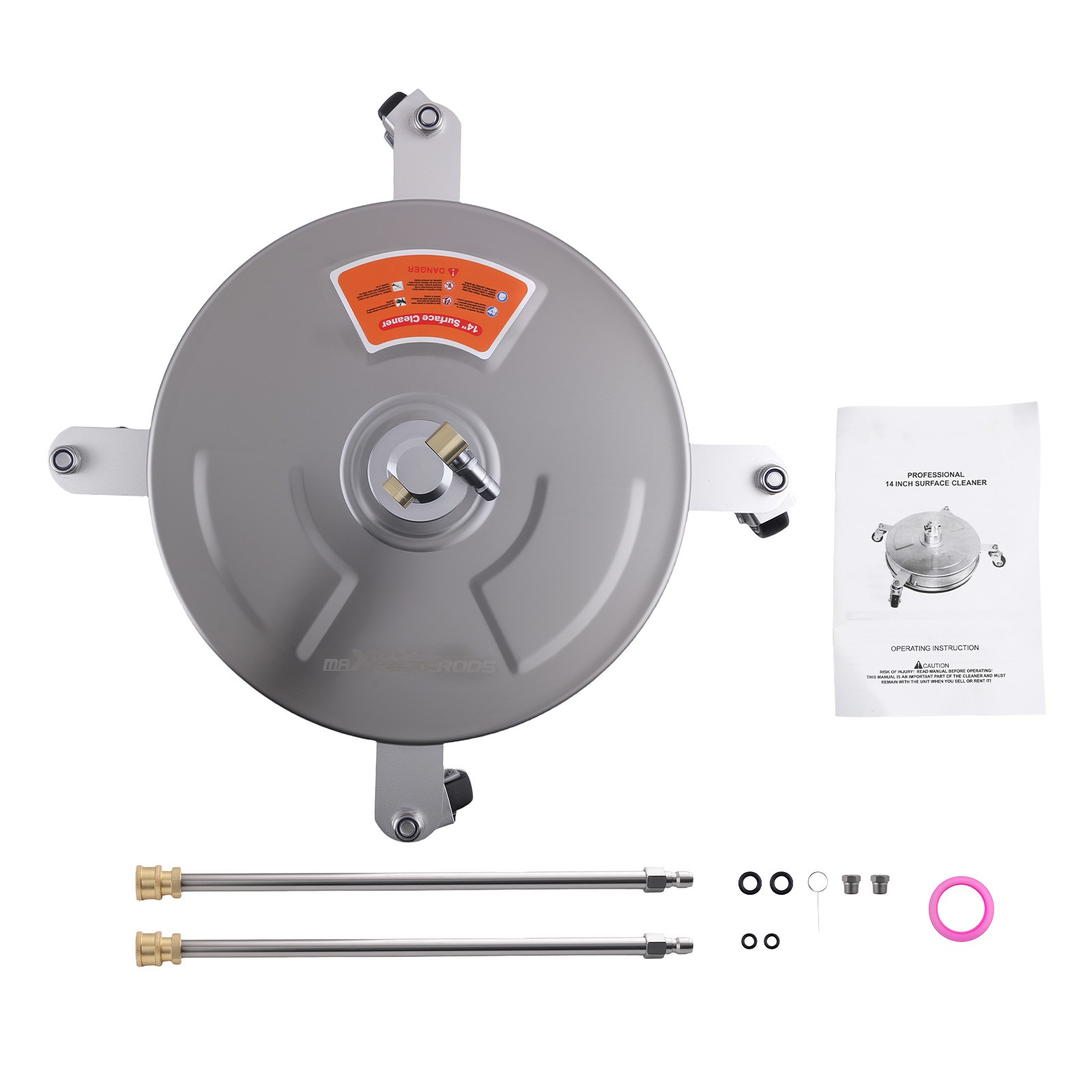 14″ Surface Cleaner for Pressure Washer 3200PSI-4200PSI Dual Nozzles Wheels