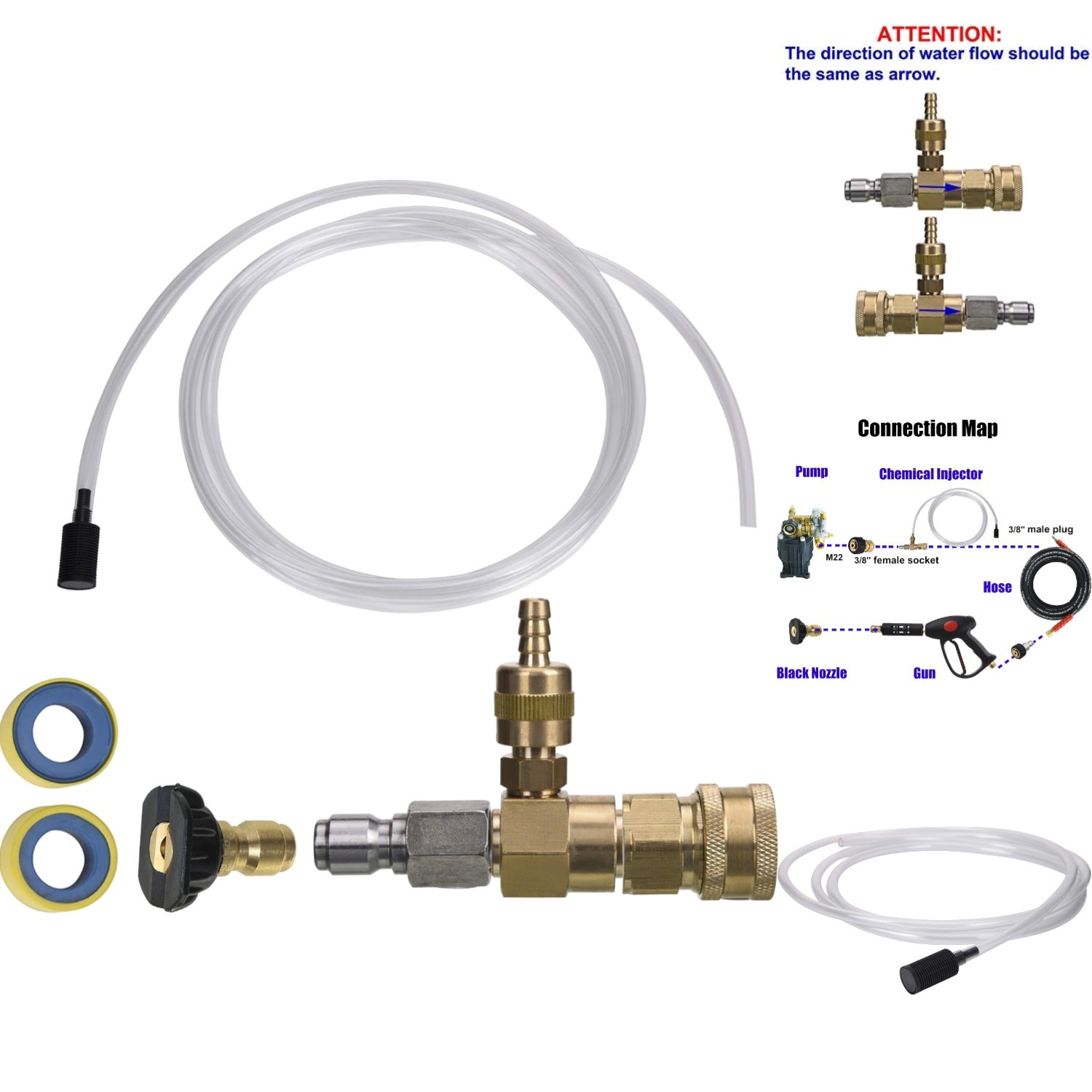 Downstream Chemical Injector Kit for Pressure Washer 3/8 Quick Connect with Hose