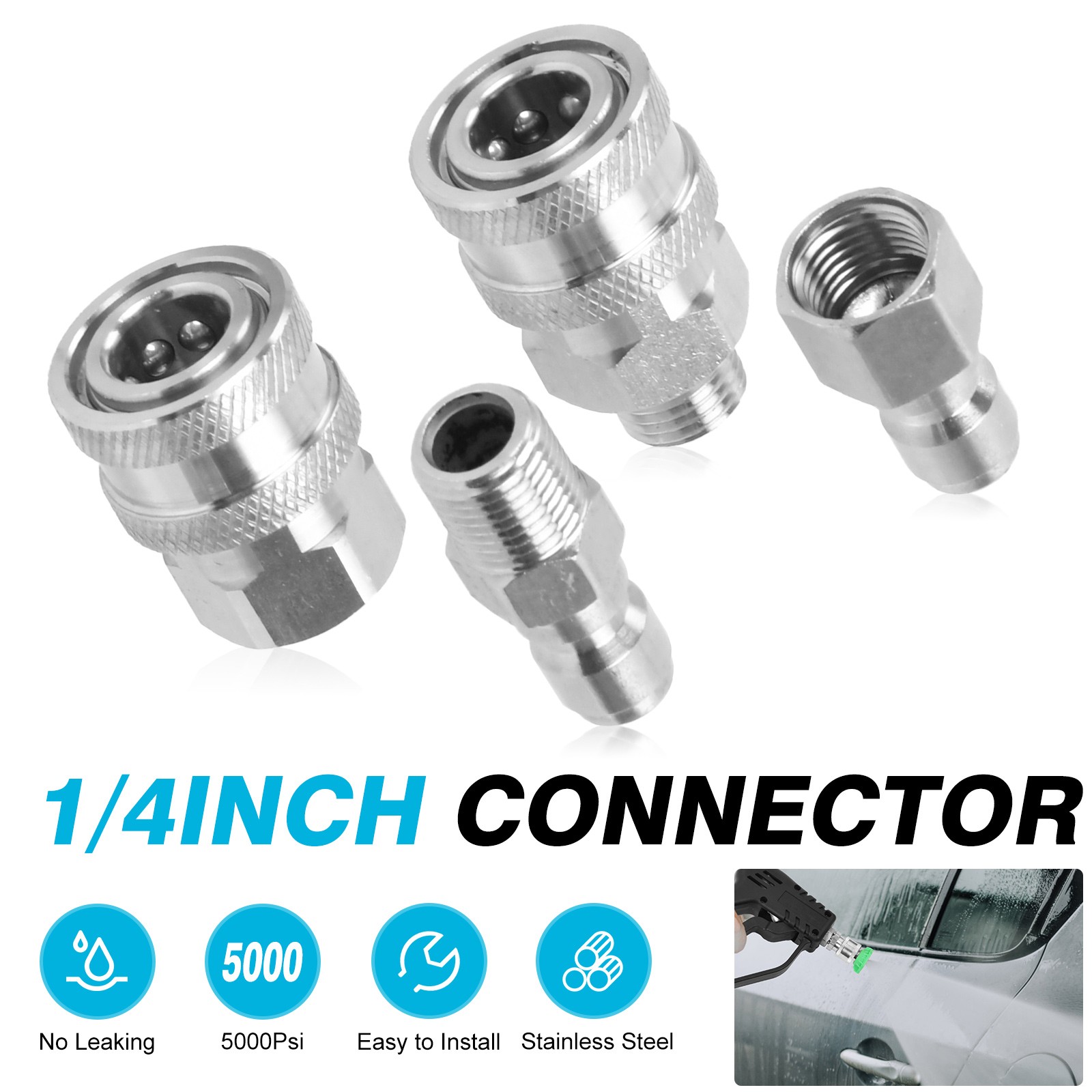 4Pcs NPT 1/4Inch Pressure Washer Adapter Stainless Steel Quick Connect Fitting