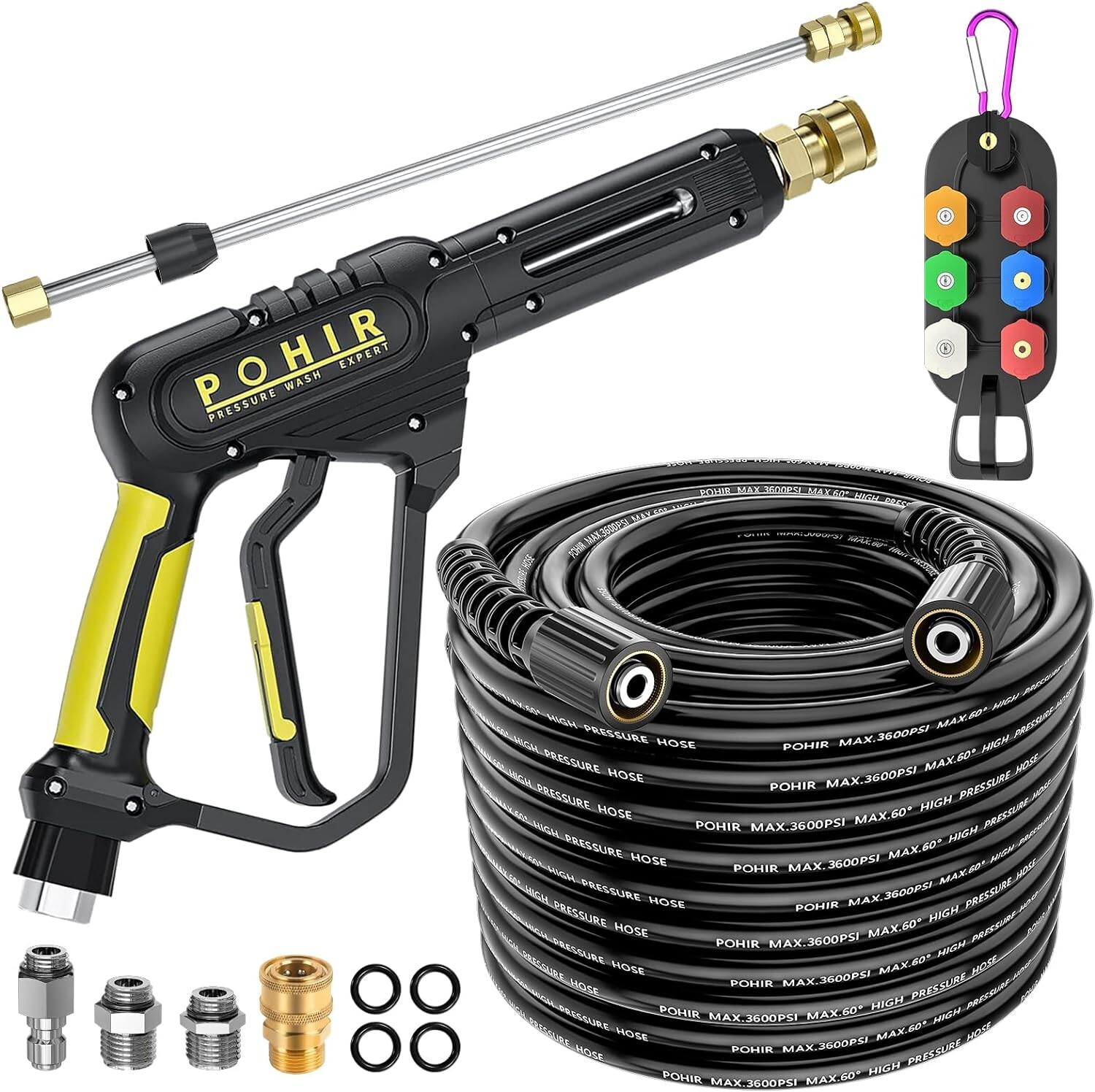 POHIR 3600 PSI Pressure Washer Gun 50FT Power Washing Hose and 15″ Wand M22