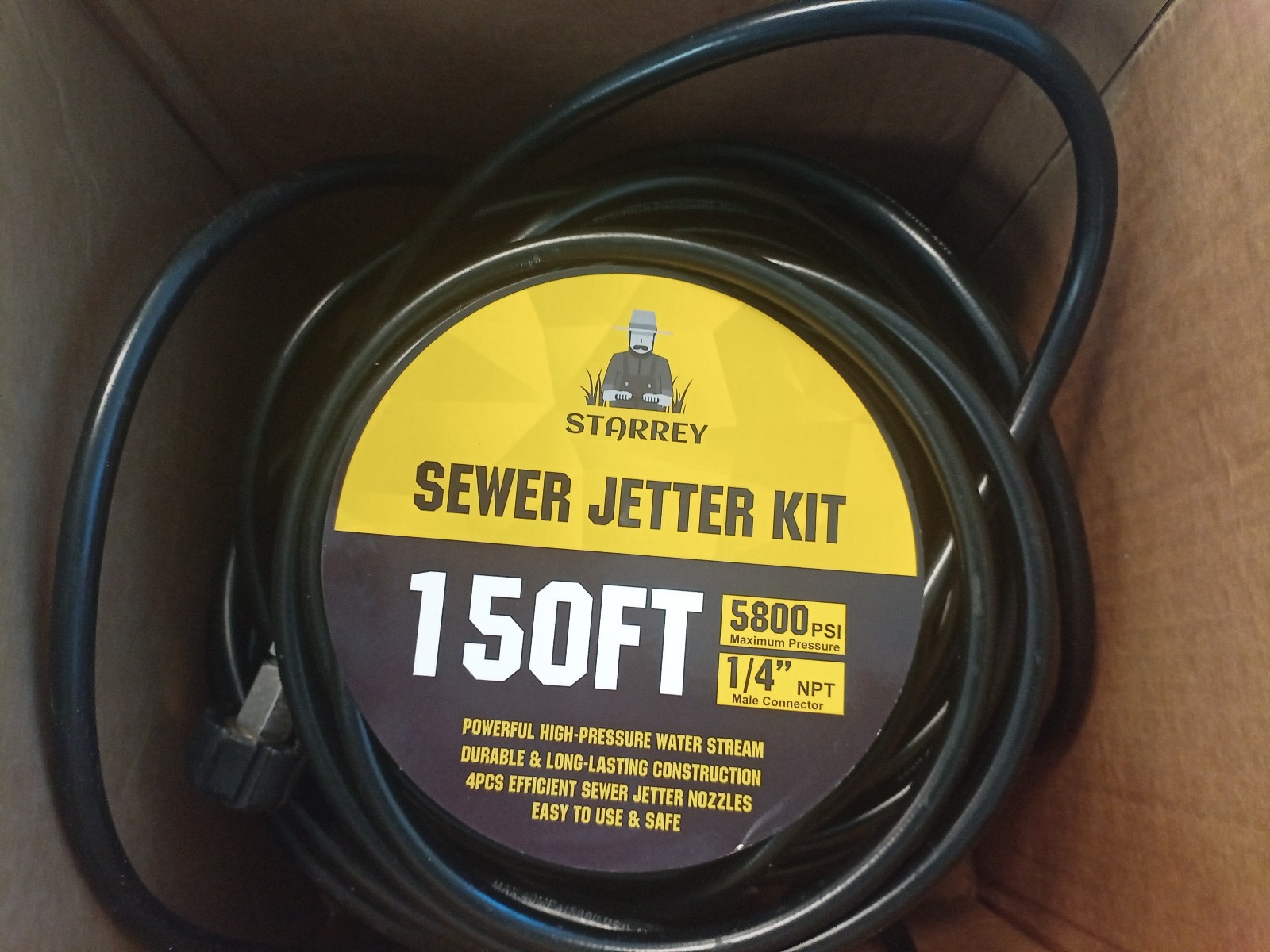 150FT Pressure Washer Drain Jetter Kit – Clear Clogs Up to 5800PSI