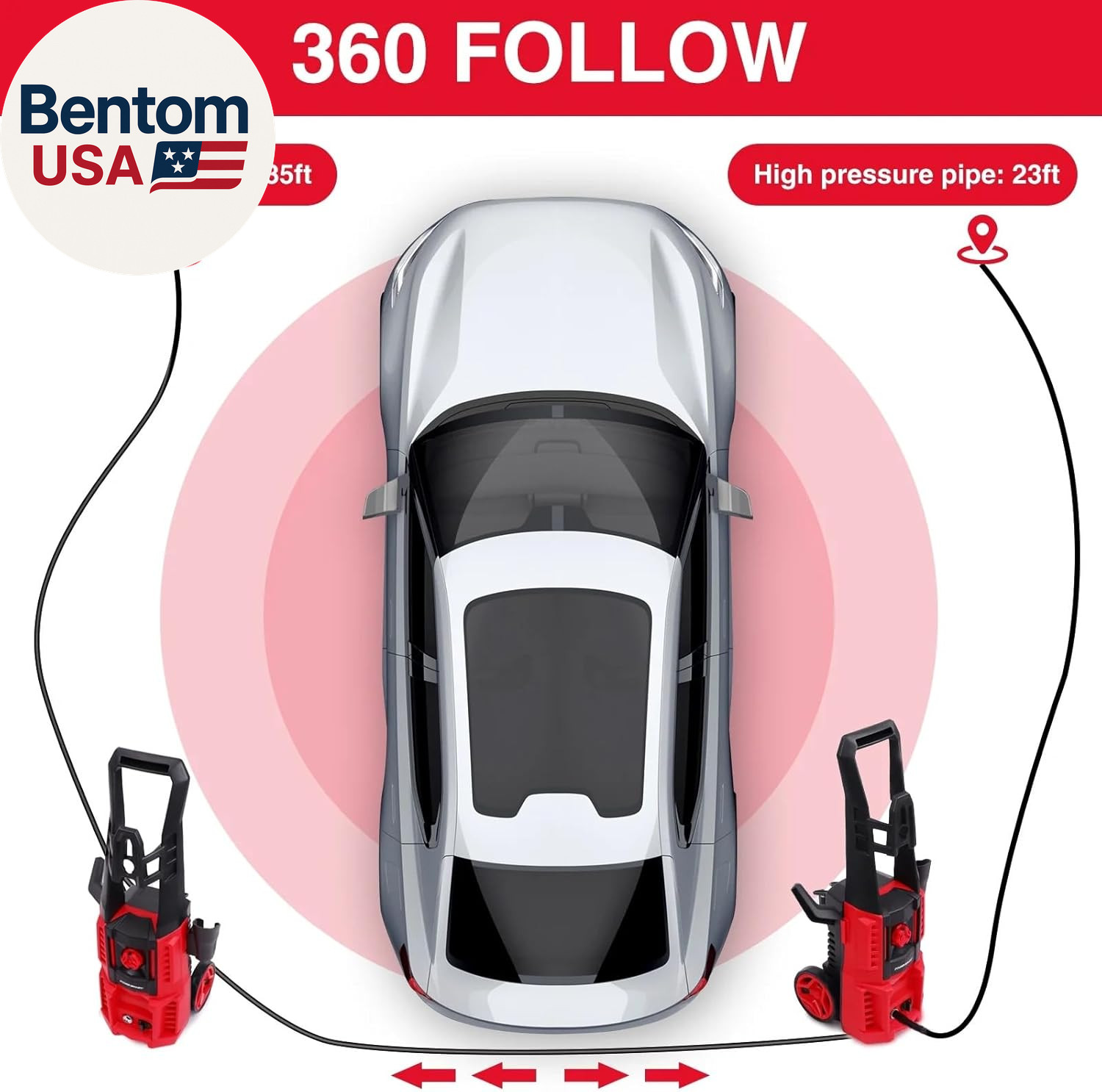 Upgraded Electric Pressure Washer, 1850 PSI Max,3.0 GPM, 5″ Wheels, 18M Cord/Hos