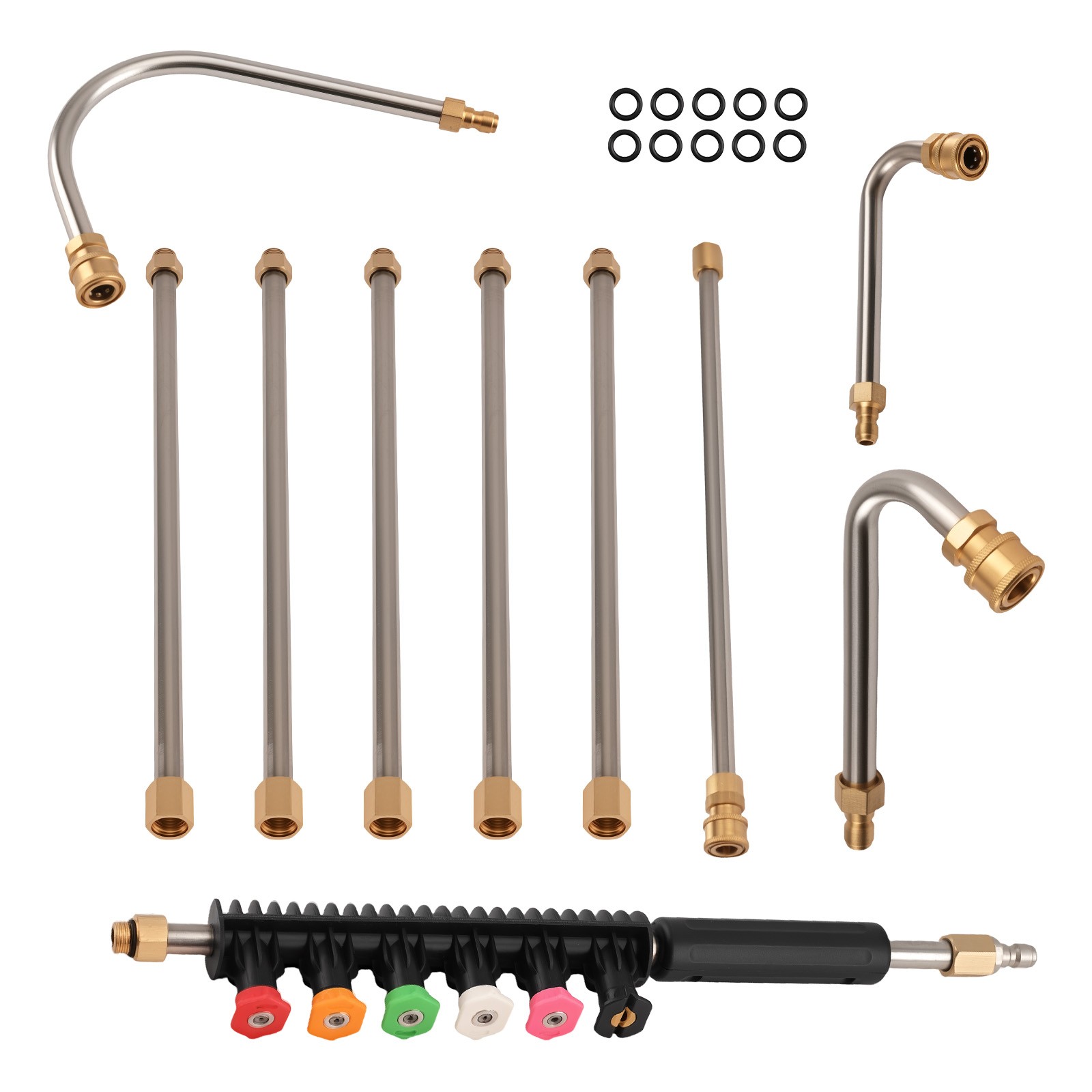 120in Pressure Washer Extension Rod Brass 4000PSI 30° 90° U Shape 6 Spray Nozzle