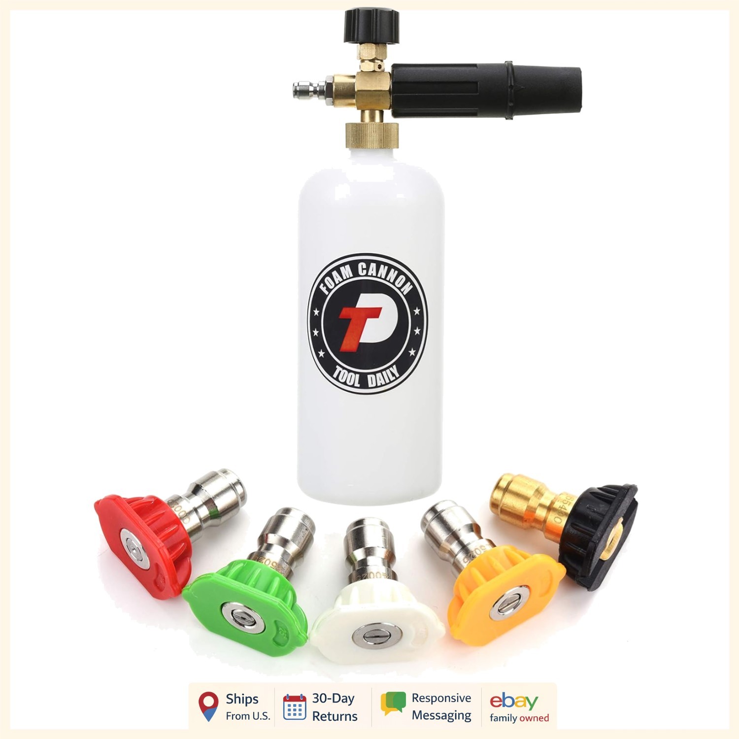 Foam Cannon with 1 Liter Capacity and 5 Pressure Washer Nozzle Tips Included