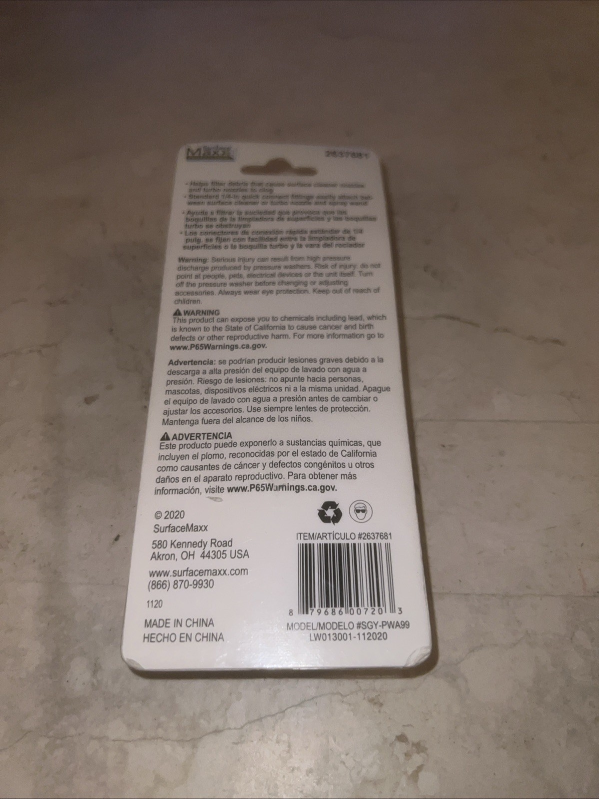 Surface Maxx High Pressure Washer Filter Attachment Item 2637681 NEW
