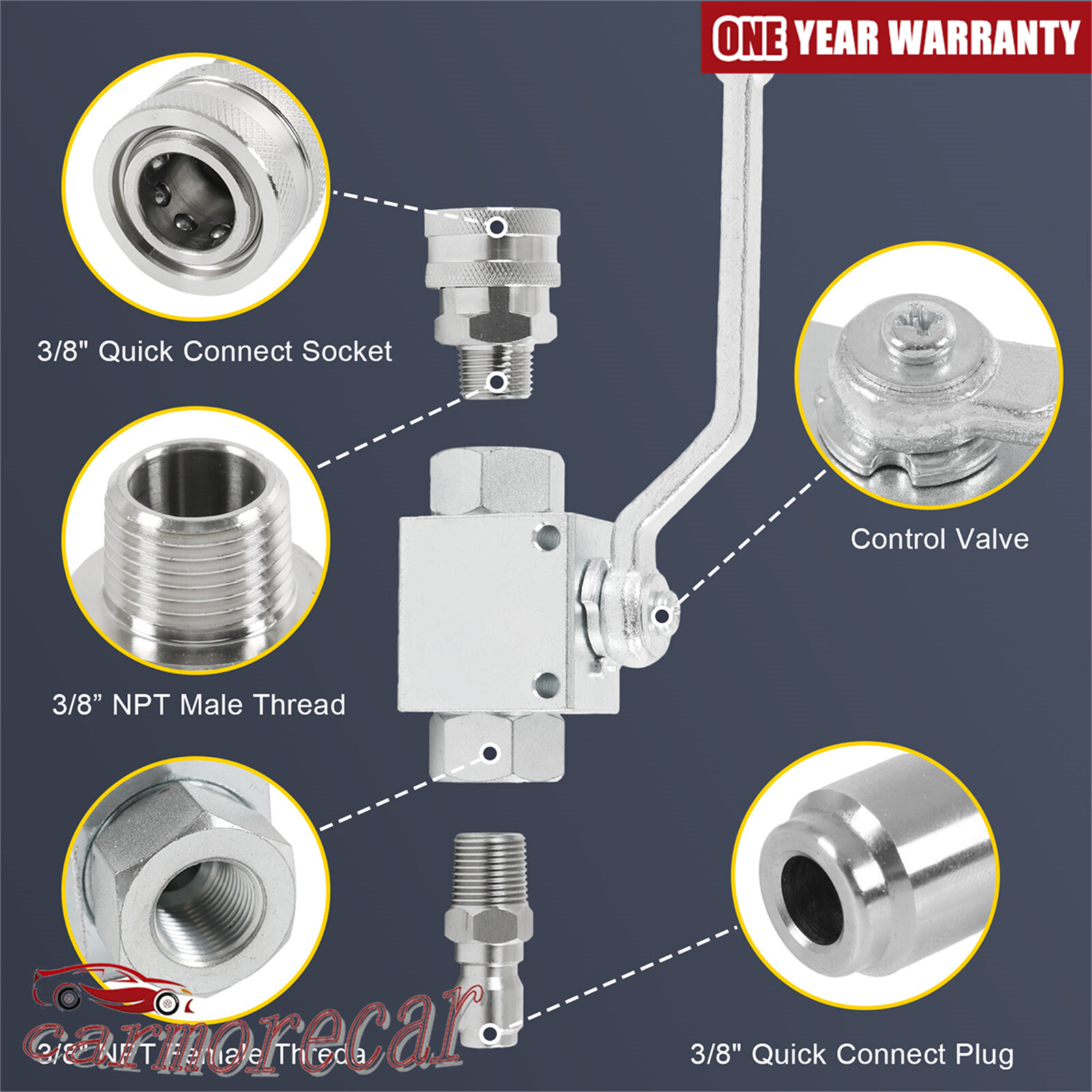 Steel High Pressure Washer Ball Valve Kit, 3/8 Inch Quick Connect 4500 PSI