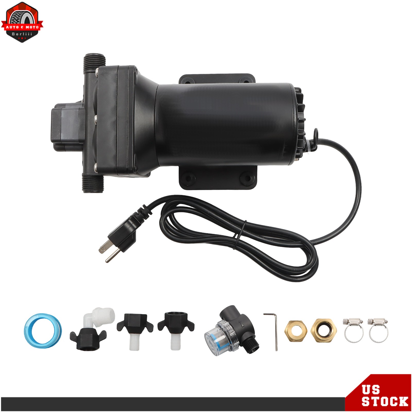 110V AC 4-chamber Water Diaphragm Pump 5.5GPM 75PSI Self Priming RV Water Pump