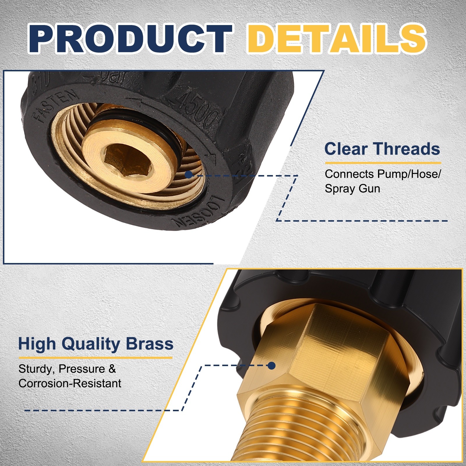 Pressure Washer Adapter M22 14mm Female to G3/8″ Male Brass Fittings