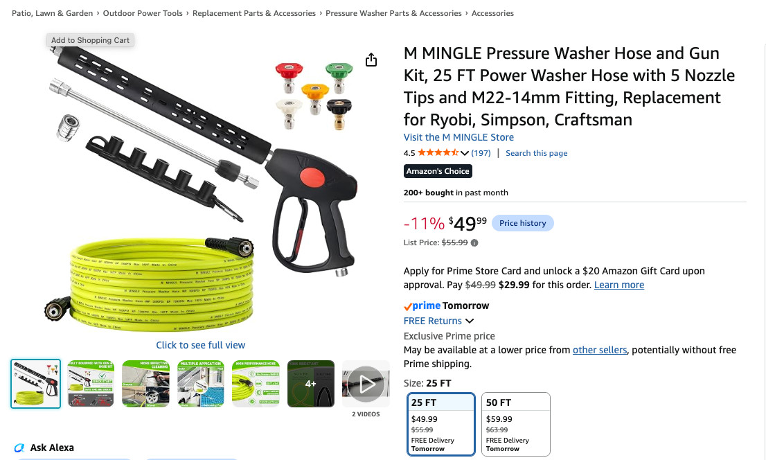 M MINGLE Pressure Washer Hose and Gun Kit, 50 FT Power Washer Hose with 5 Tips