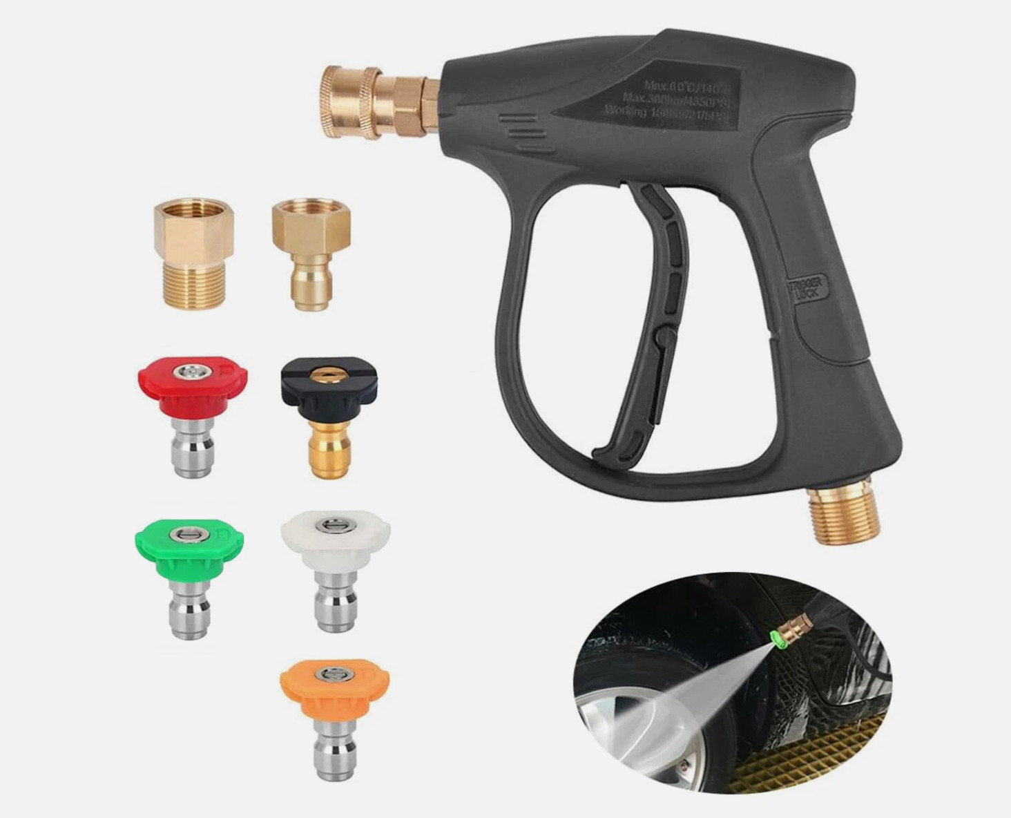 1/4″ High Pressure Washer Gun 4000 PSI Car Wash Foam Spray Short Wand w/5 Nozzle