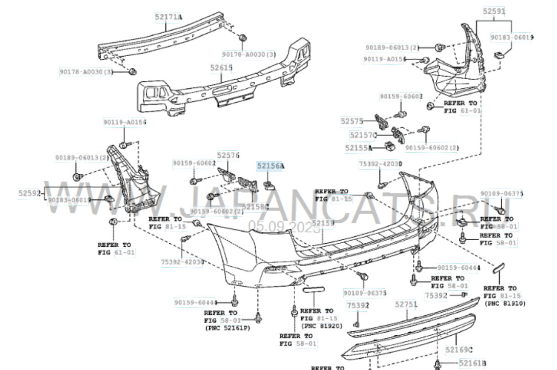 521560E050 Genuine For Toyota Highlander 2010-2014 Rear Bumper left Side Support