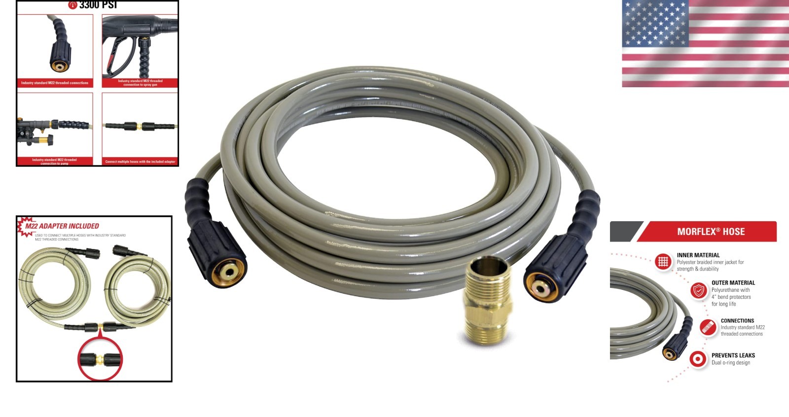 25-Foot MorFlex Pressure Washer Hose – Heavy-Duty, Kink Resistant