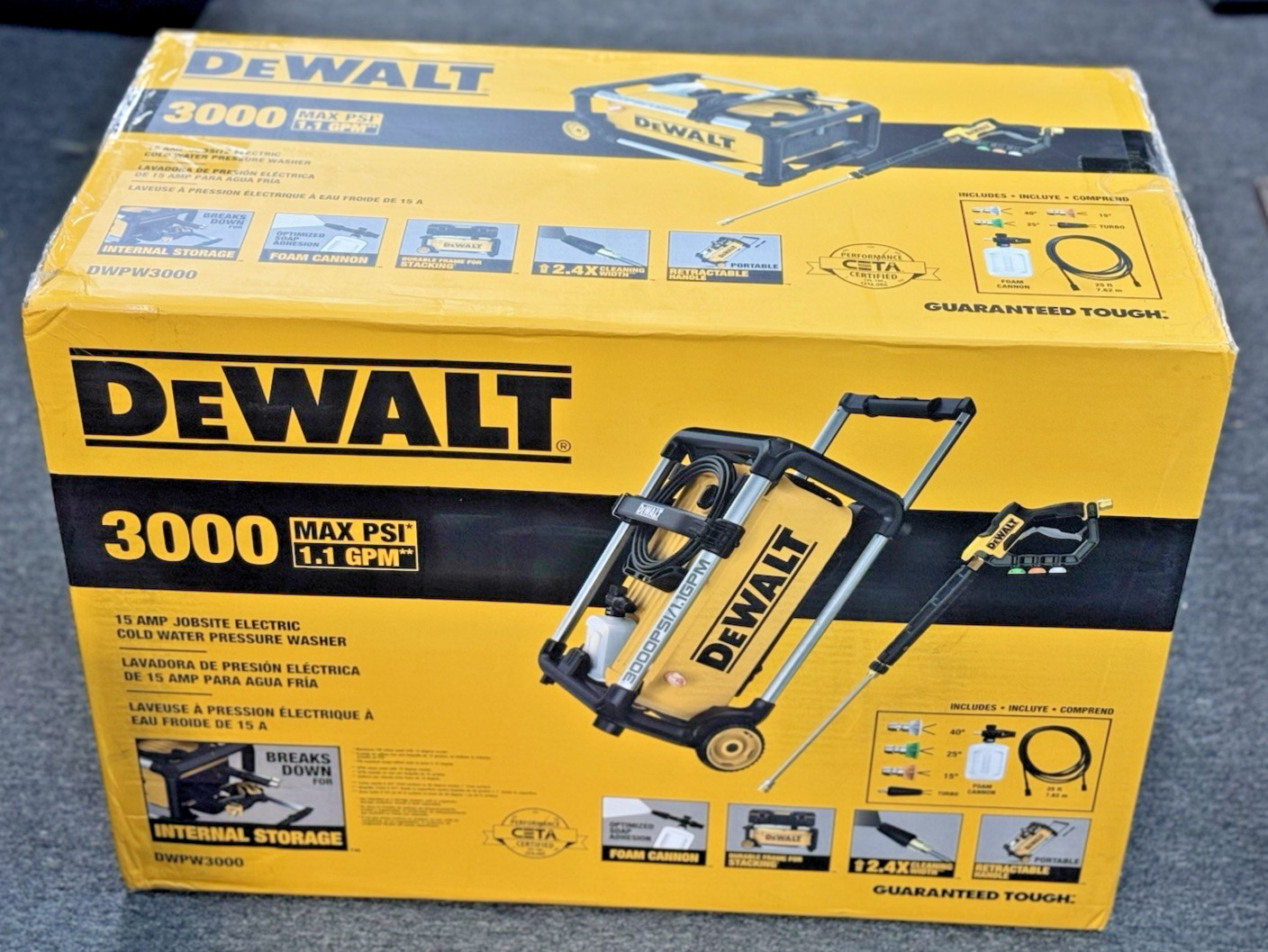 DEWALT DWPW3000 15 AMP 3000 PSI JOBSITE Electric Cold Water Pressure Washer