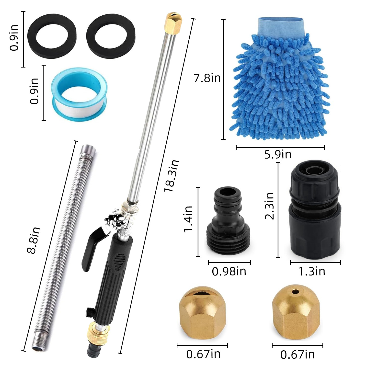High Pressure Washer Gun with Flexible Extension Wand Hose Nozzle Cleaning Kit
