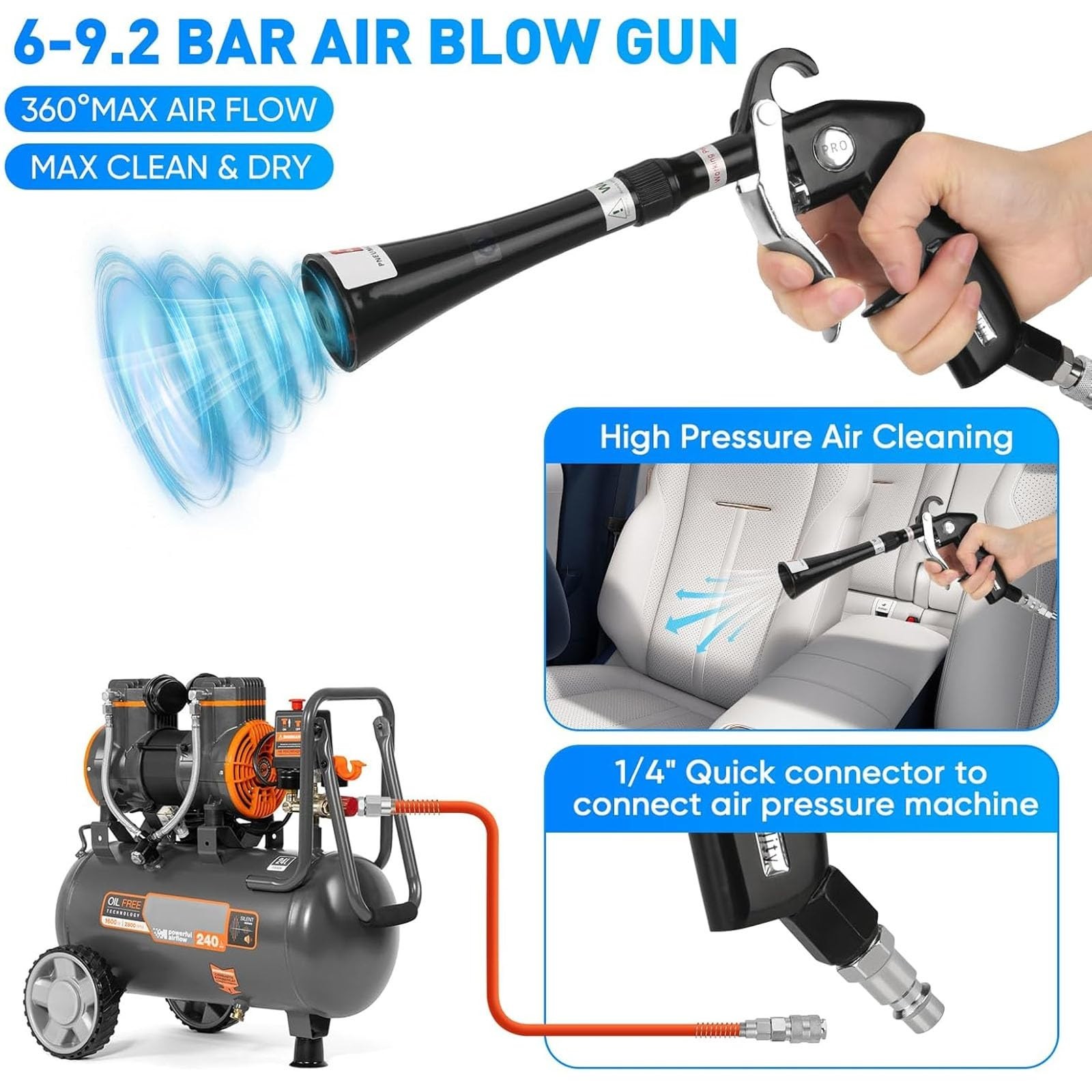 Car Detailing Air Cleaning Gun with 2 Nozzles – Remove Dirt & Dust Fast!