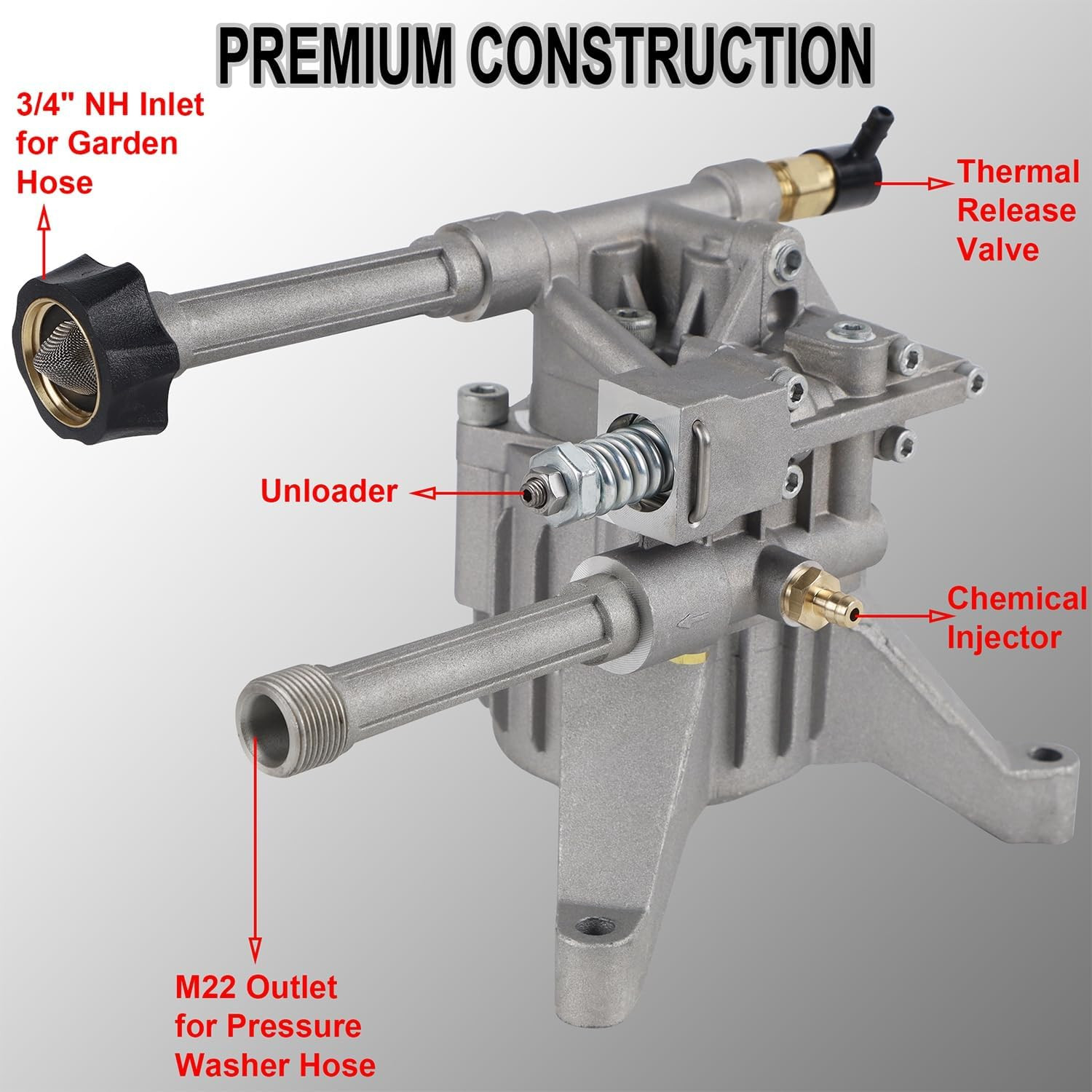 Biswing Pressure Washer Pump, 7/8″ Shaft Vertical Plunger, 3400 PSI Max, 2.5 GPM