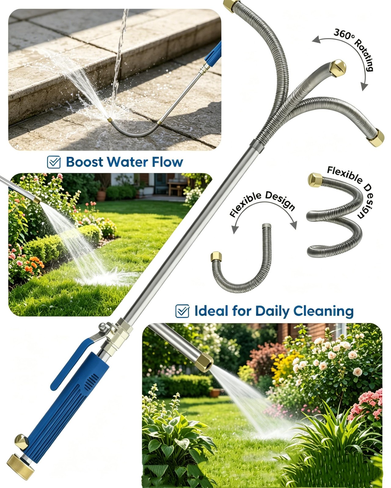 Jet Nozzle Power Washer for Garden Hose, 360° Foldable Extension Wand, Hydrob…