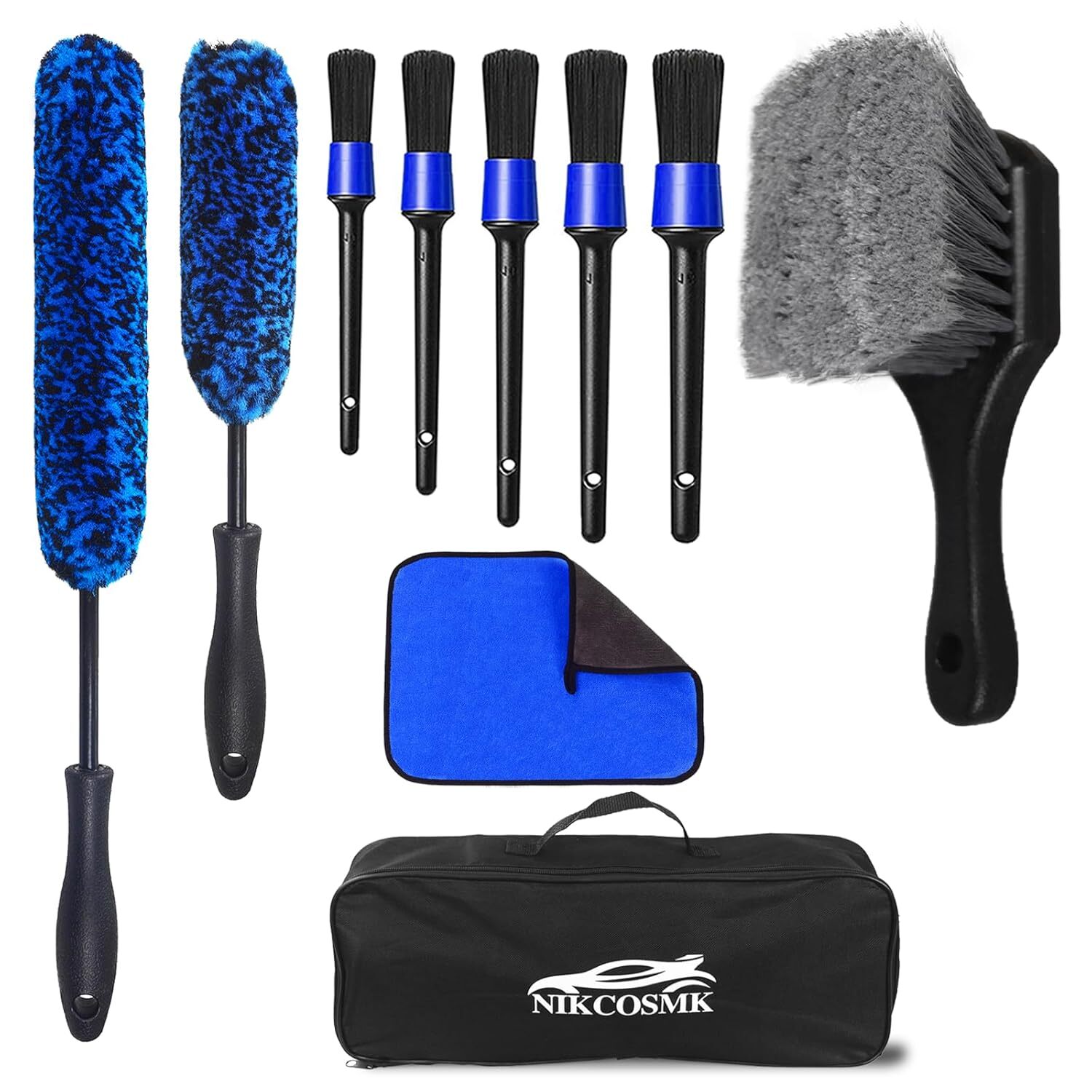 NIKCOSMK 10Pcs Wheel Brush Kit for Cleaning Wheel and Tire, Wheel and Rim Brush,