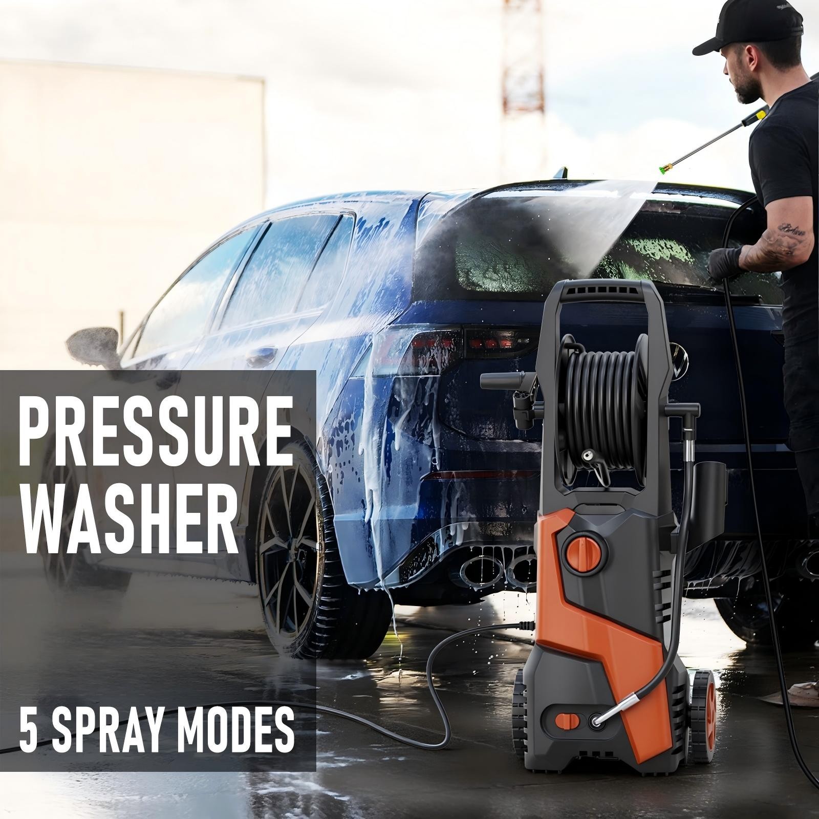 Pressure Washer 4200PSI 2.5GPM, Retractable Hose Reel, 4 Nozzle Tips, for Yard