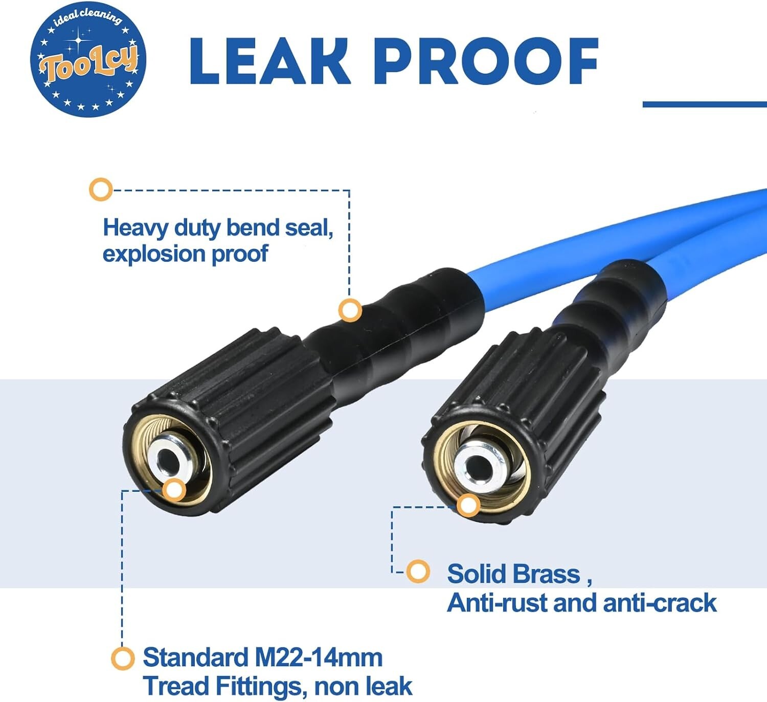 TOOLCY 3400 psi Super Flexible Pressure Washer Hose with 3/8″ Quick Adapters