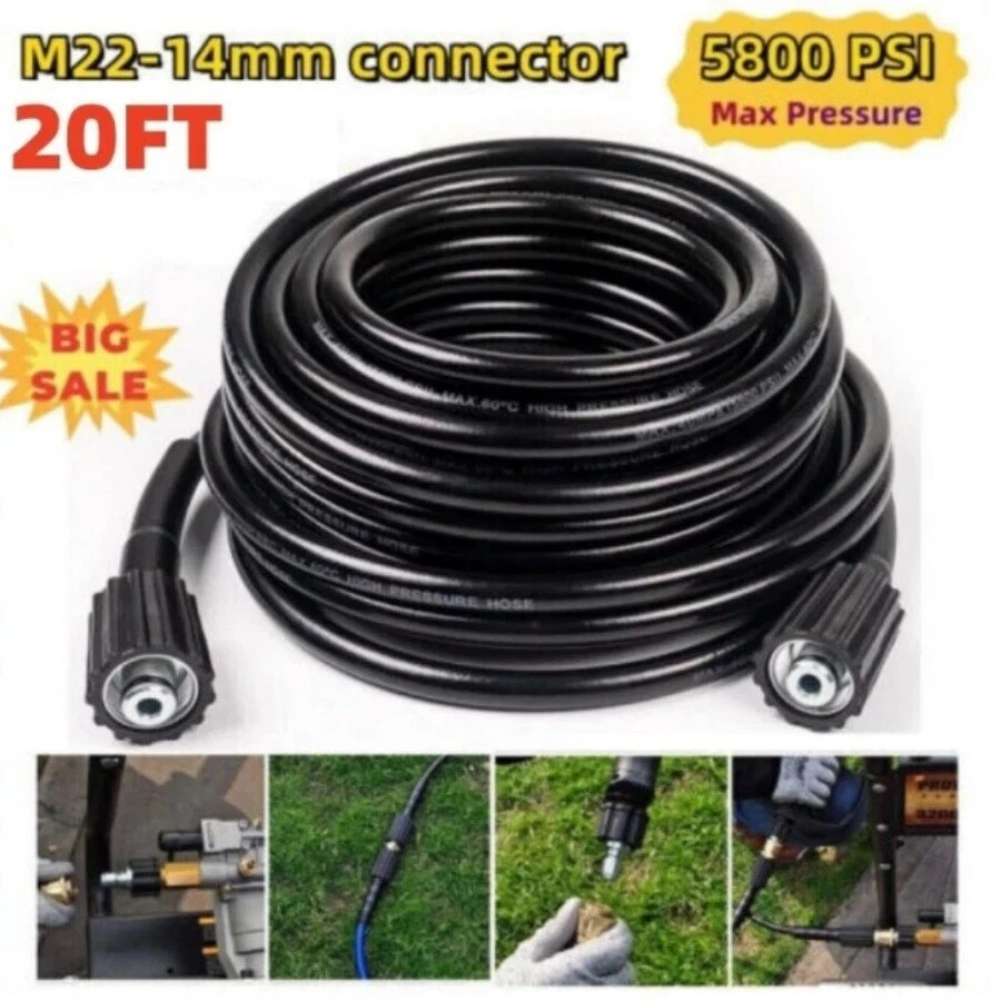 20FT High Pressure Washer Hose 5800PSI M22 14MM Power Washer Extension Hose USA