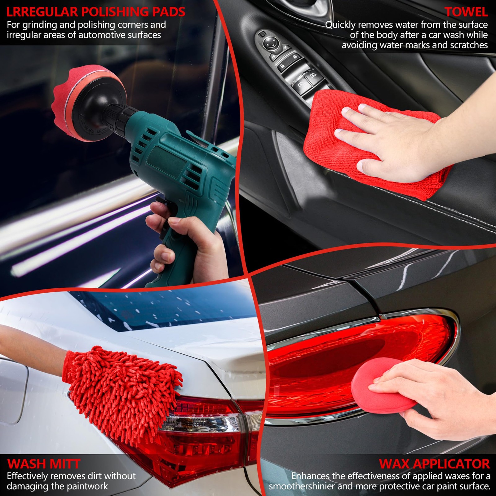 32Pcs Red Car Detailing Kit – Brush Set & Cleaning with Drill