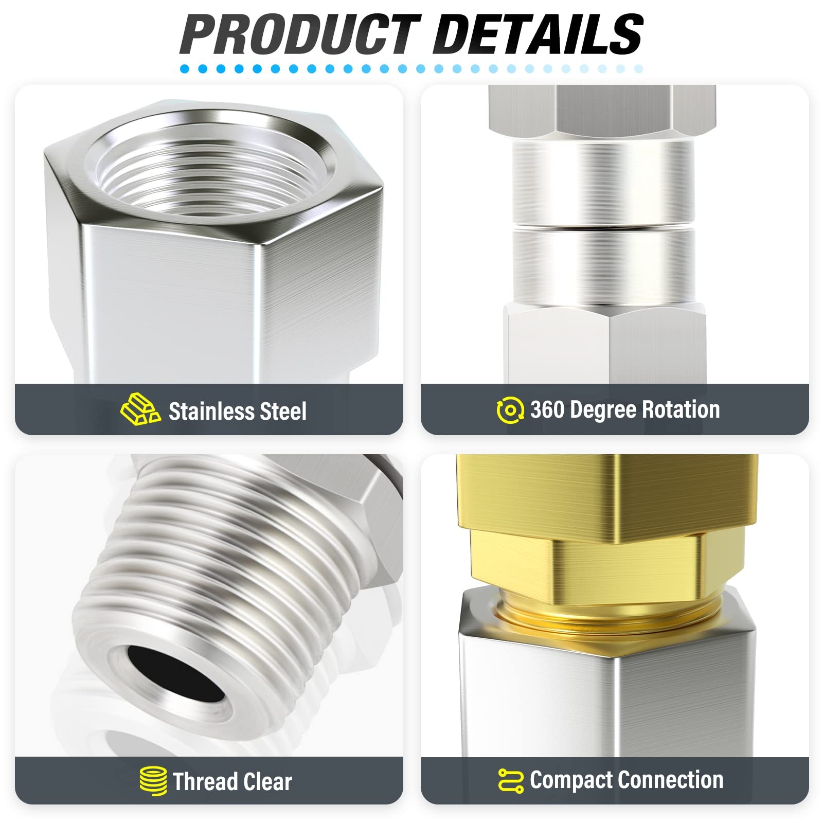 Pressure Washer Swivel, 3/8 Inch NPT Male Thread Fitting, Stainless Steel, Ki…