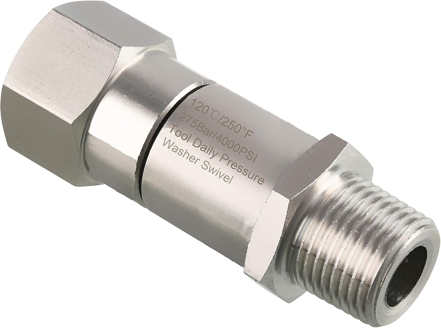 Pressure Washer Swivel 3/8 In NPT-M Male Thread 4000 PSI Stainless Steel Silver