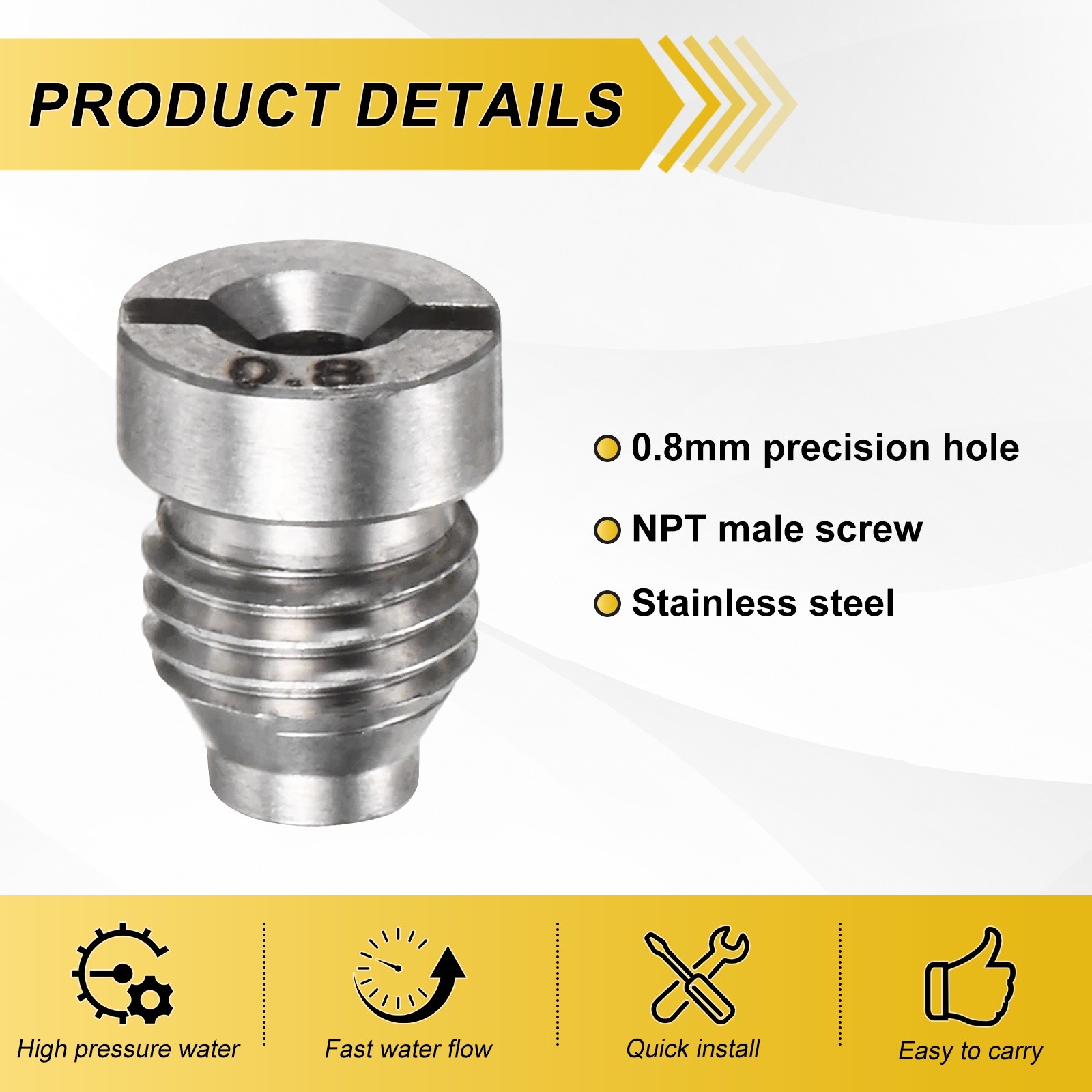 3-Pack 0.8/0.9/1.0 mm Stainless Steel Foam Cannon Orifice Nozzle Tips