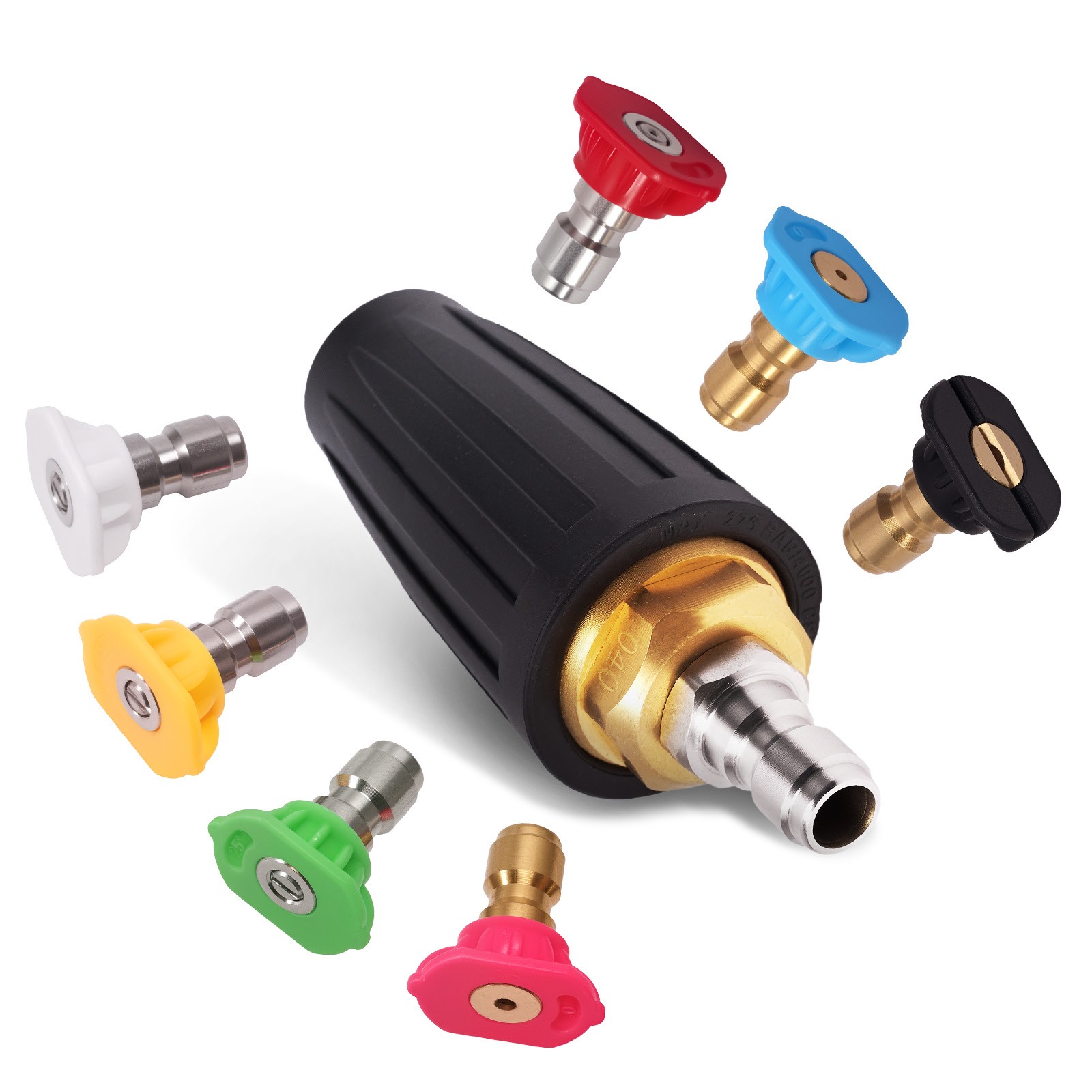 4000PSI High Pressure Washer Rotating Turbo Nozzle 1/4 QC Stainless Steel 7 Tips