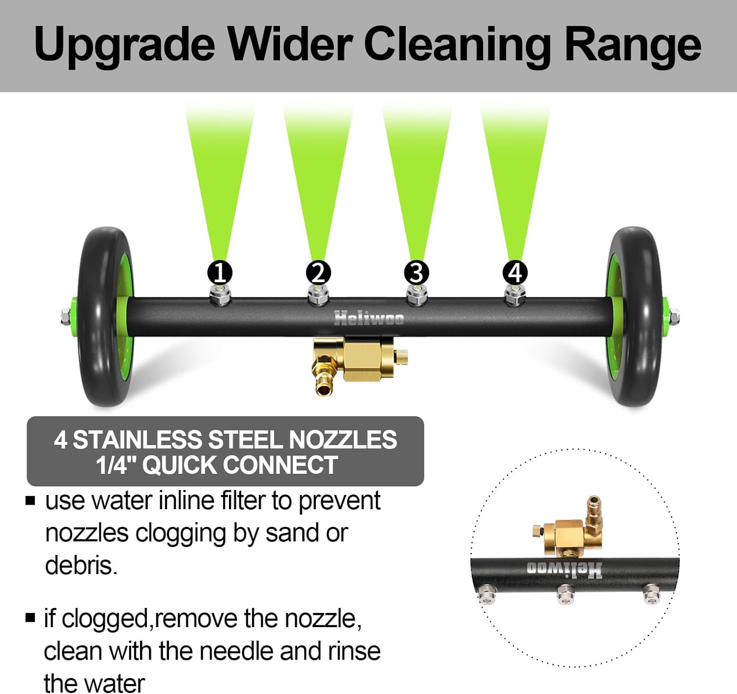 Undercarriage Pressure Washer Attachment 16 Inch, Water Broom 4000 PSI | Dual F