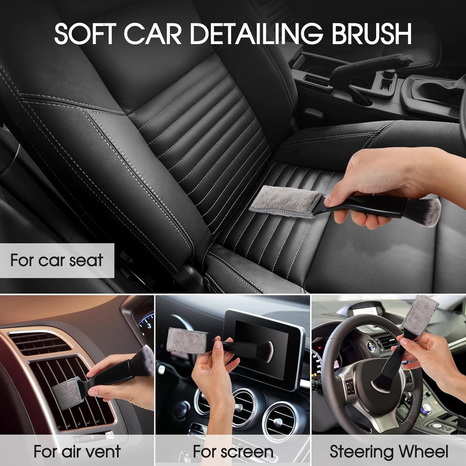 4 PCS Car Detailing Brushes Set, Cleaning Brush Interior Black