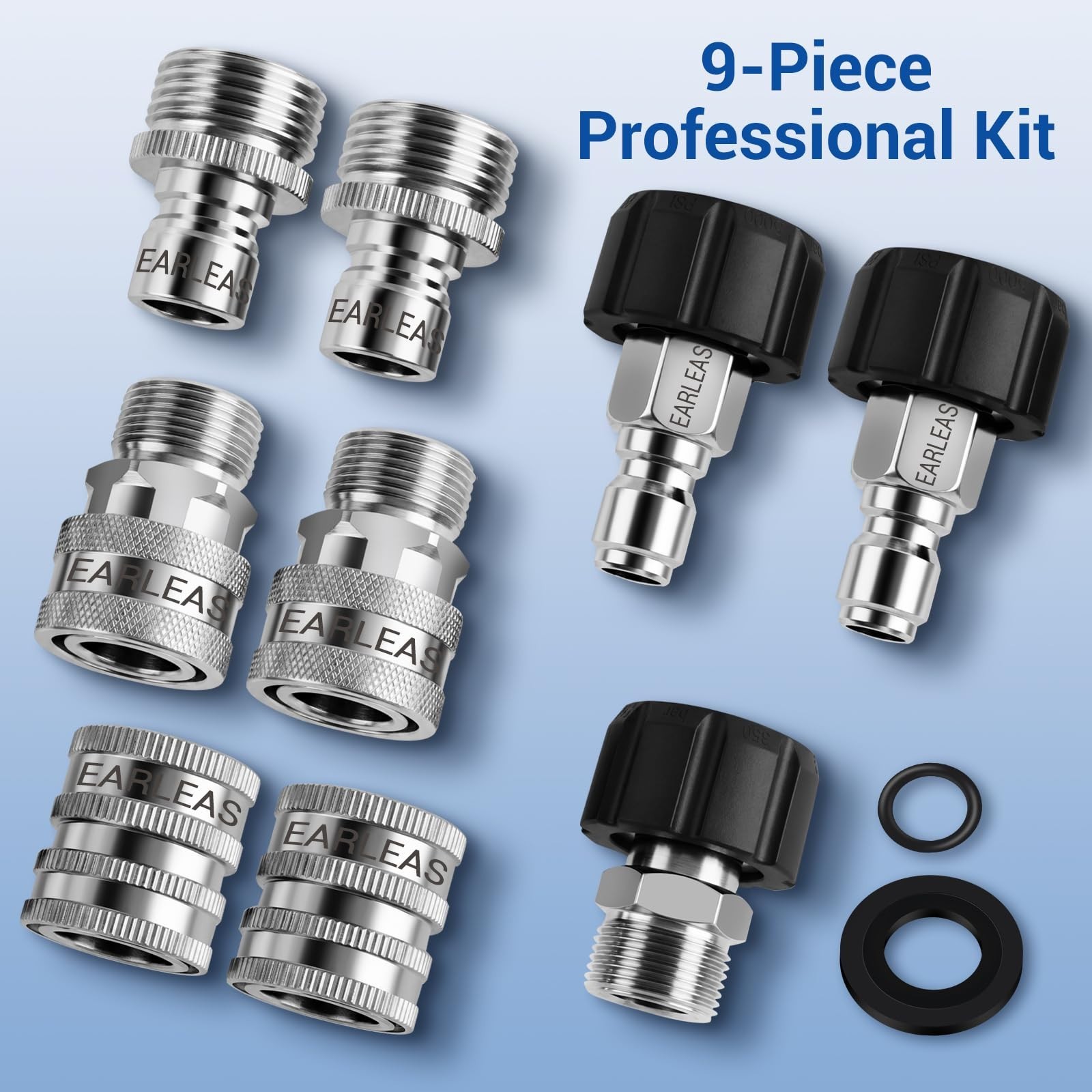 9-Piece Quick Connect Pressure Washer Adapter Kit, M22 to 3/8″ & Garden Hose Fit
