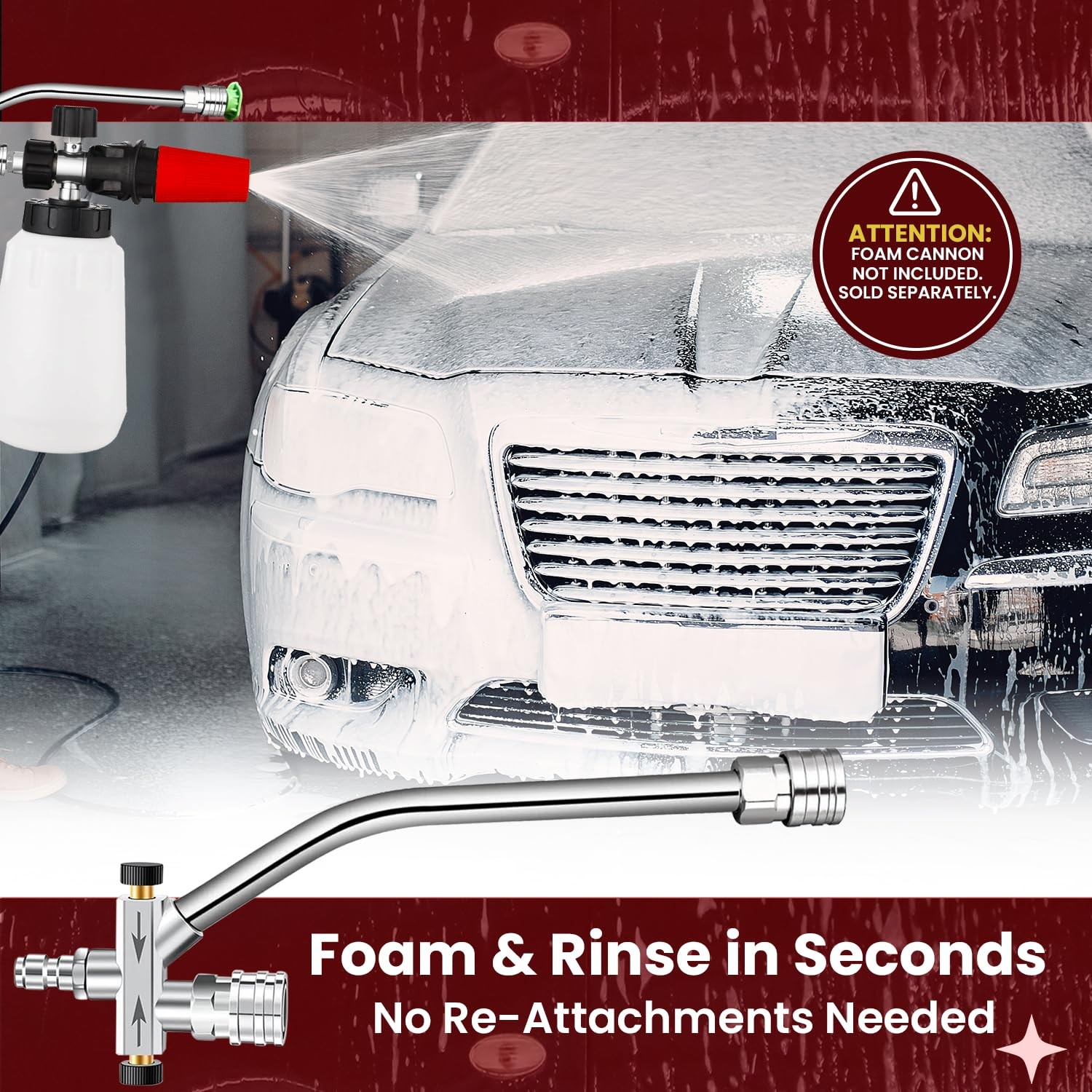 ProDetail Dual Kit – Foam Cannon & Spray Nozzle Quick Switch Adapter, Stainle…