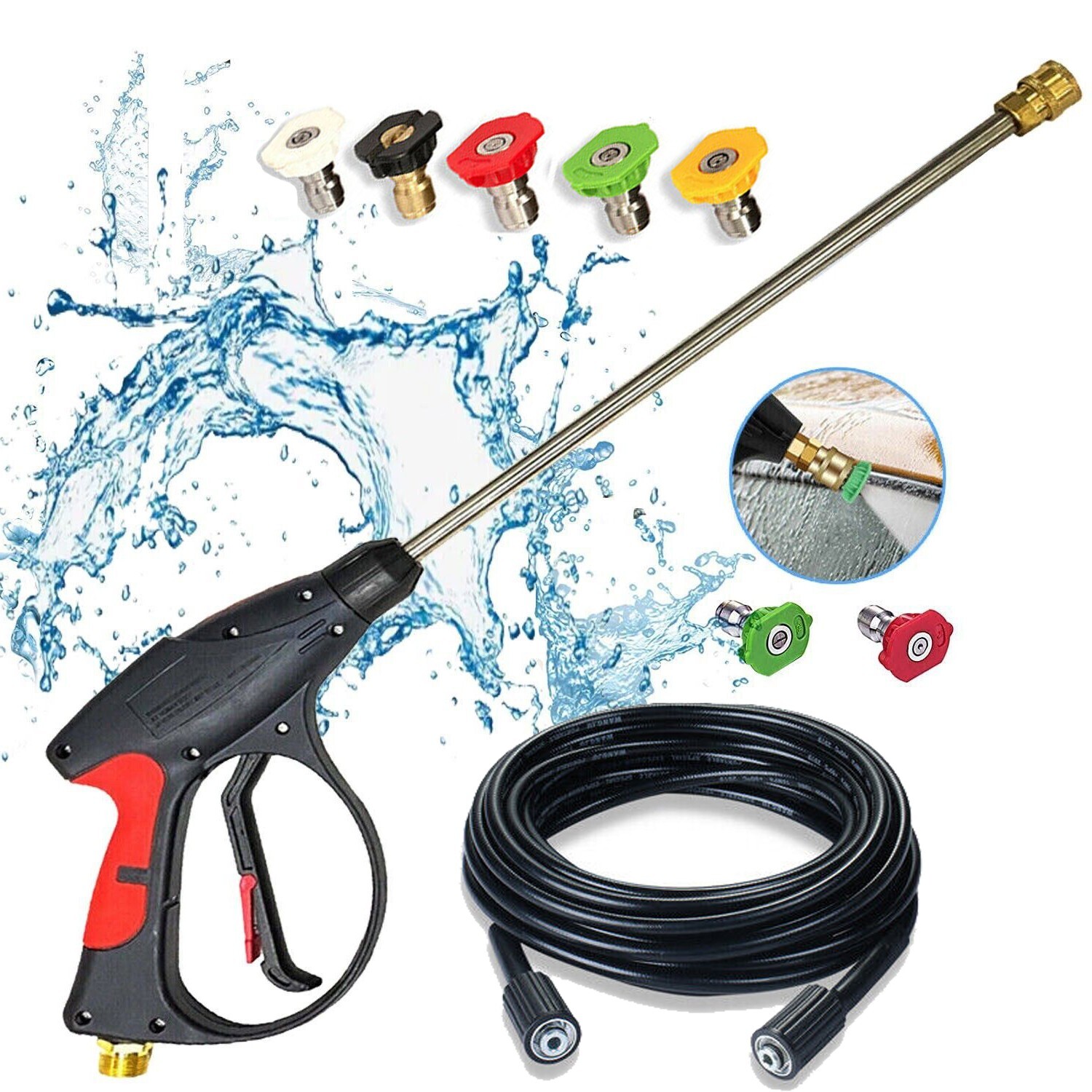 High Pressure 4000PSI Car Power Washer Gun Spray Wand Lance Nozzle and Hose Kit