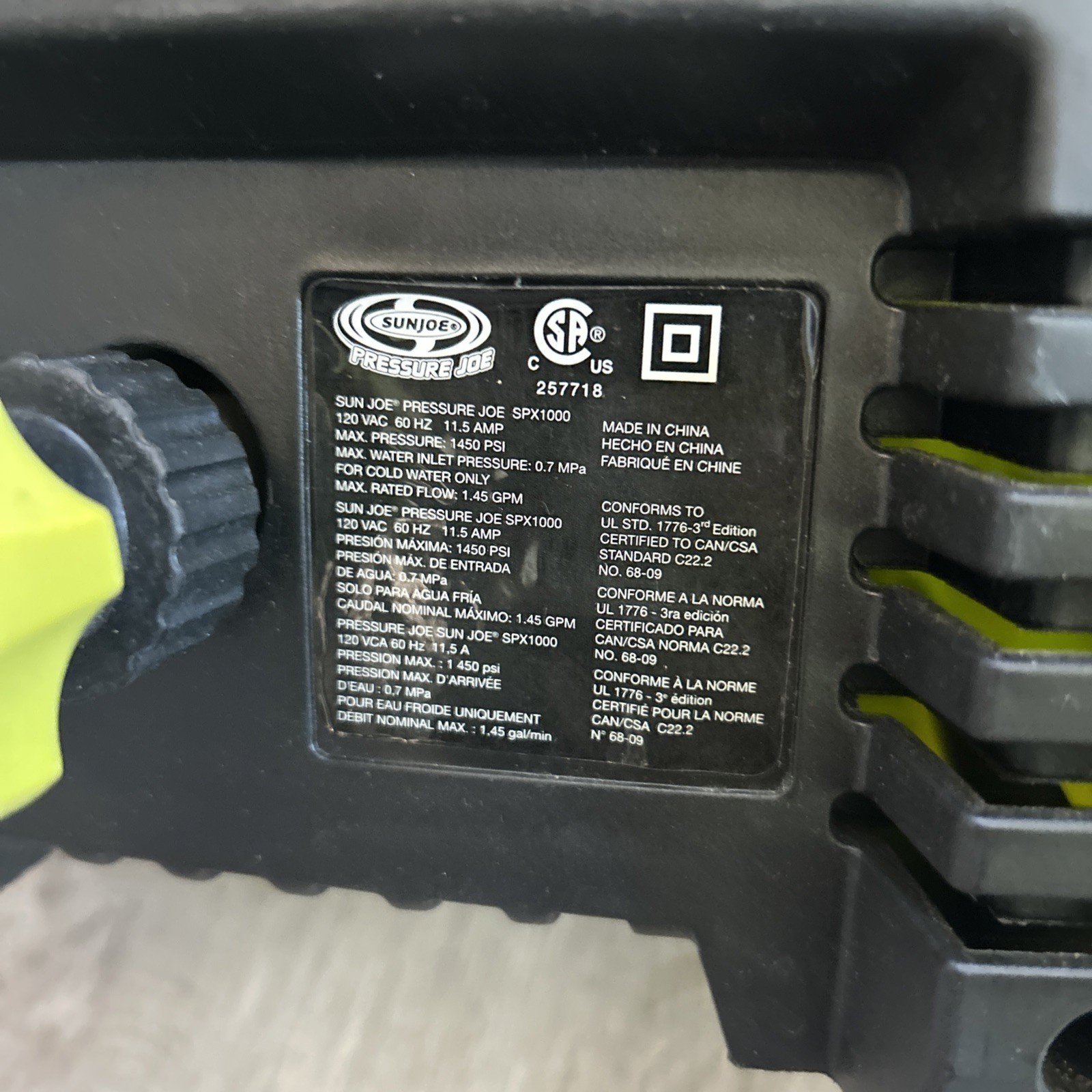 Sun Joe Electric Pressure Washer ONLY 1.1 GPM SPX1000 Portable Water Cleaner