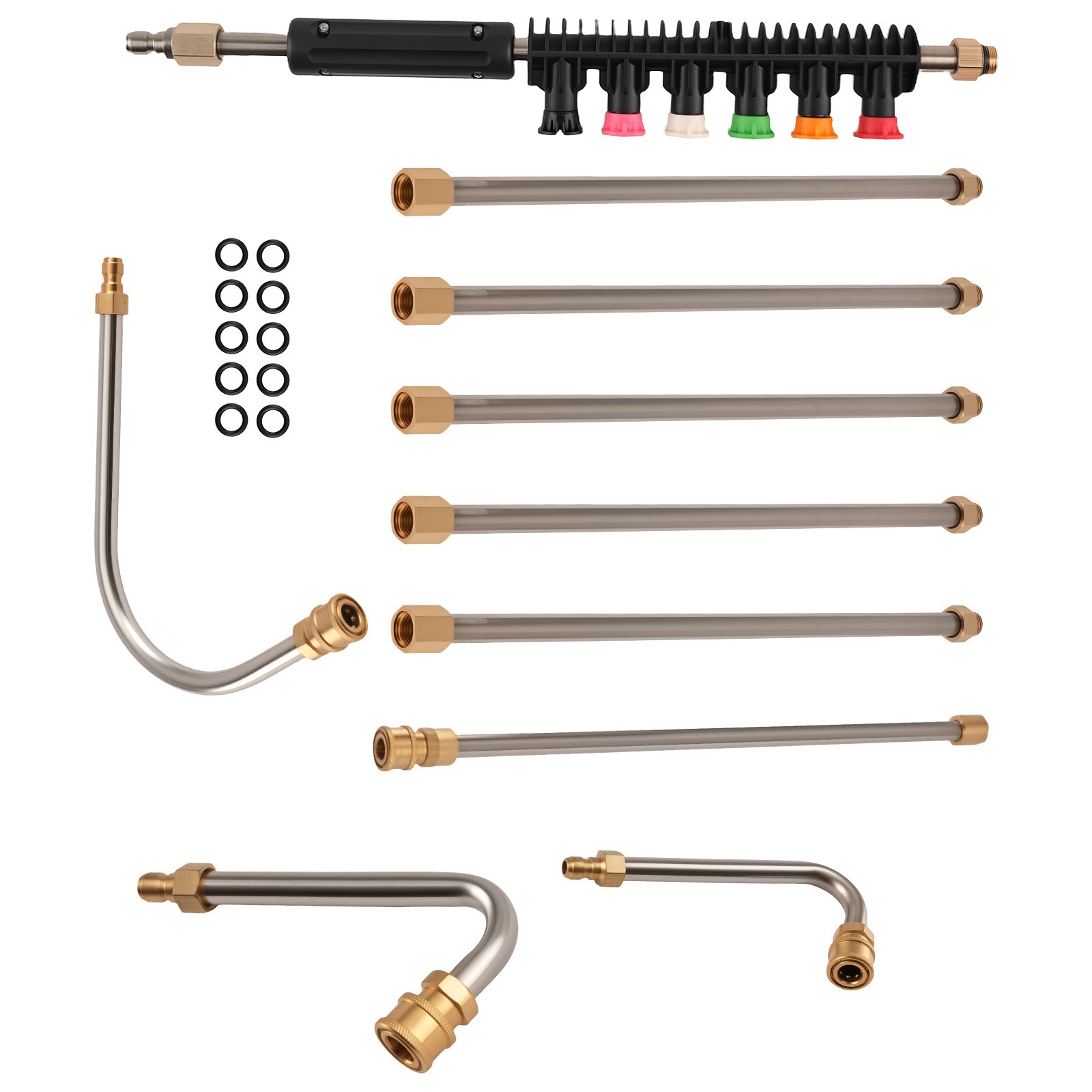 Pressure Washer Extension Wand 15in 7pcs Brass 4000PSI 6 Spray Nozzle Tips Set