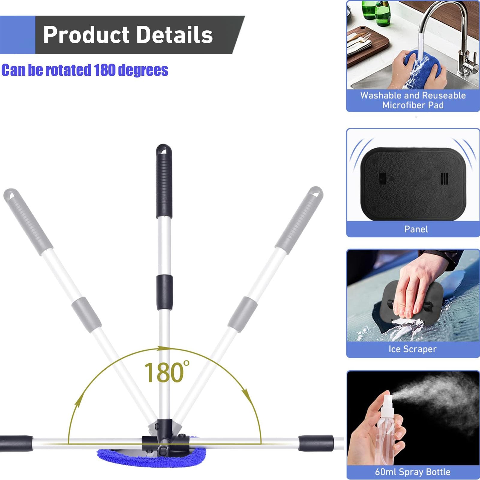 Windshield Cleaner Tool with Reusable Microfiber Pads Inside Car Window