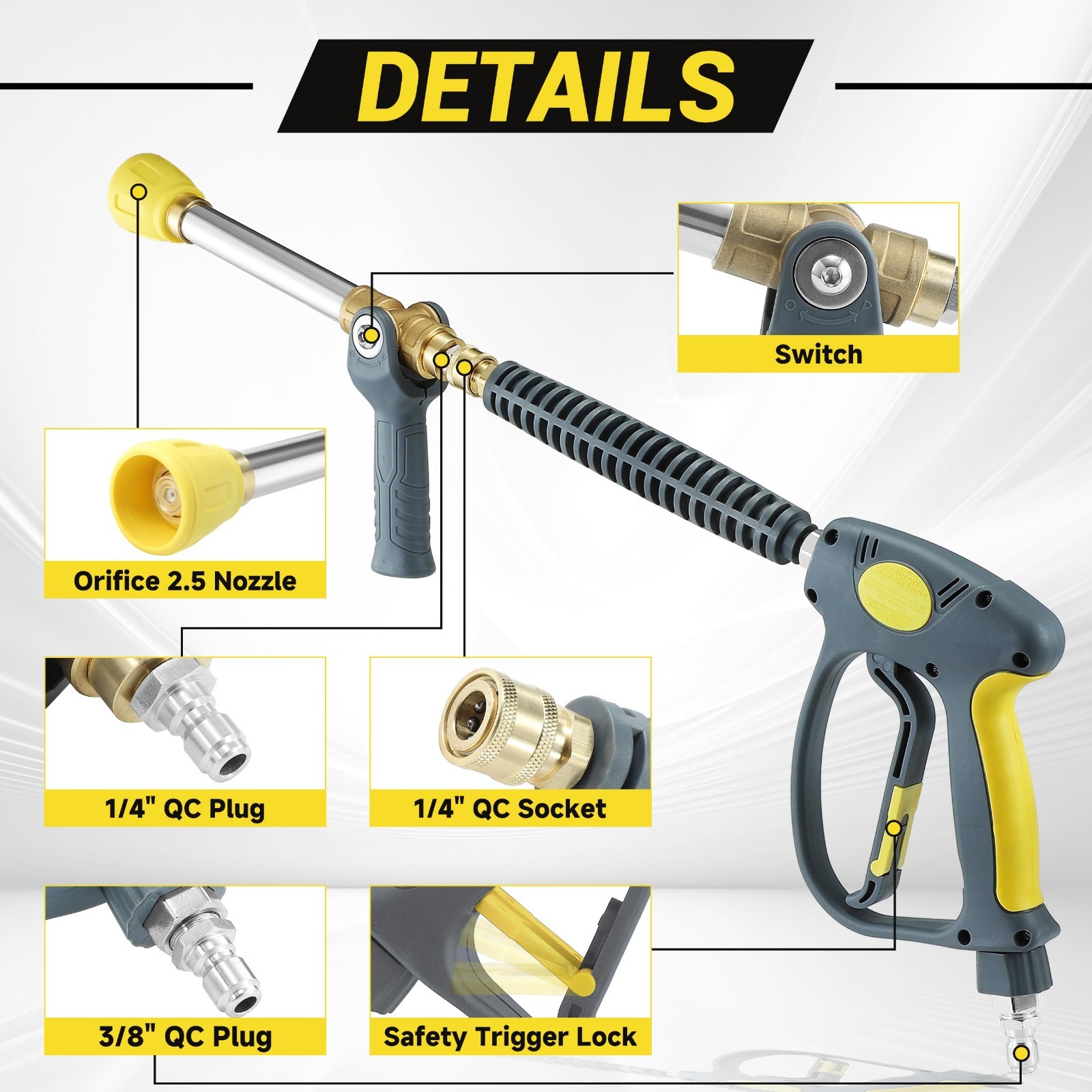 Pressure Washer Swivel Gun with Adjustable Long Range Tip & 3/8″ Quick Connector