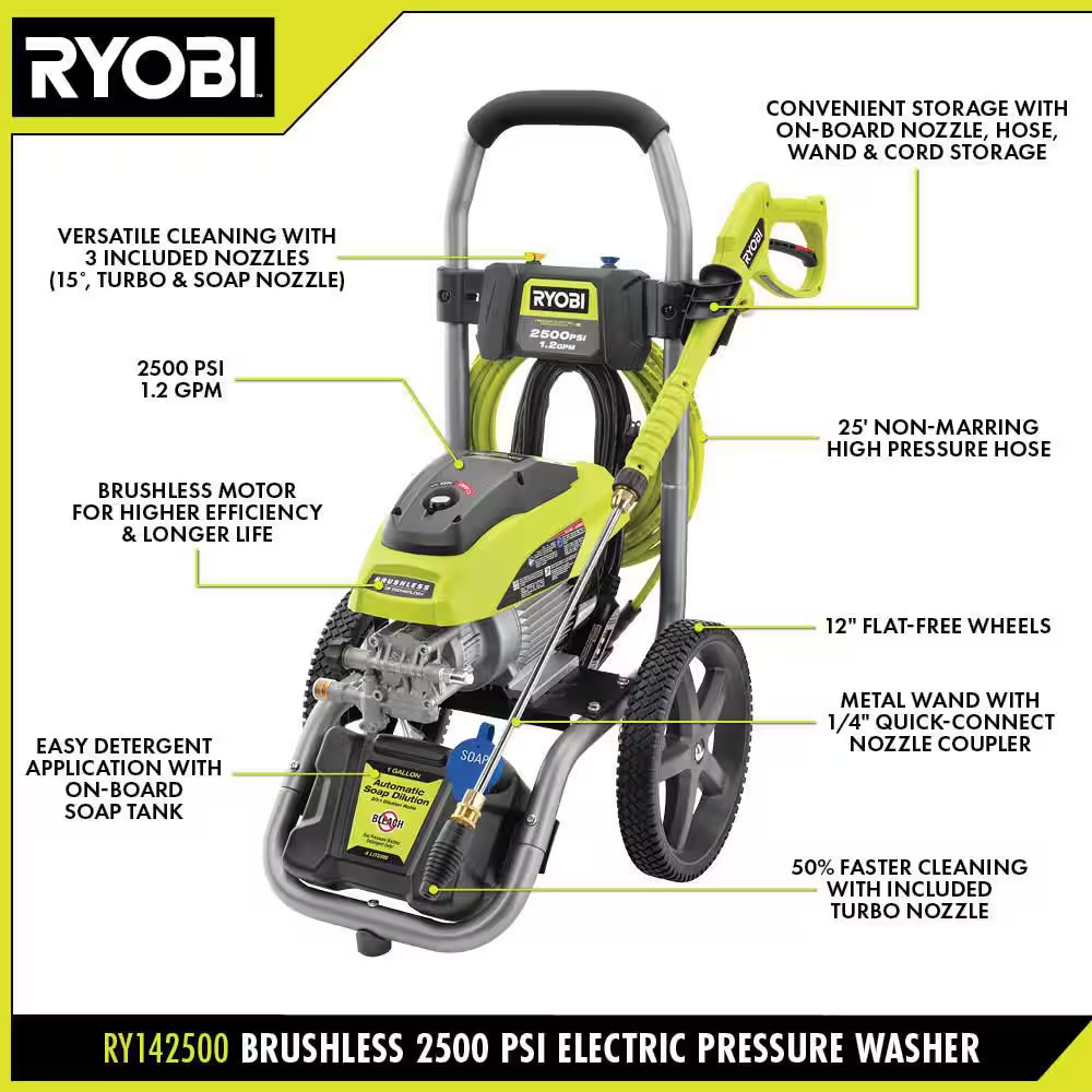 2500 PSI 1.2 GPM Cold Water Electric Pressure Washer and 12 In. Surface Cleaner