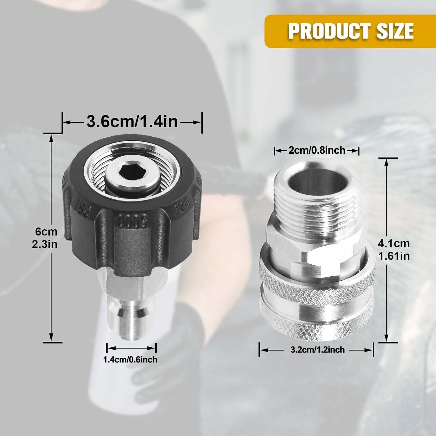 4 PCS Pressure Washer Quick Connect Kit Universal M22 Metric Swivel 3/8 In