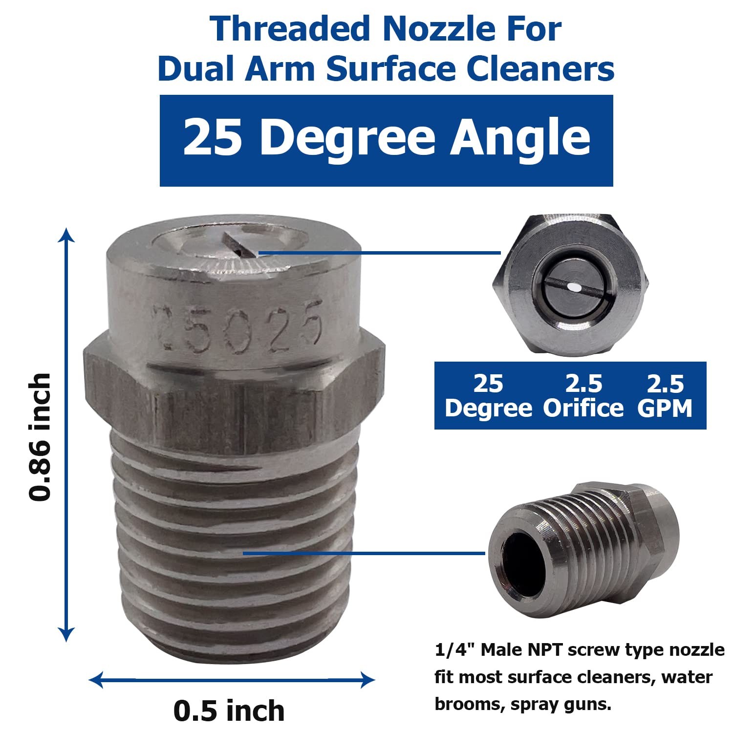 4 PCS 25025 Surface Cleaner Tips Pressure Washer Nozzles 2.5 Orifice