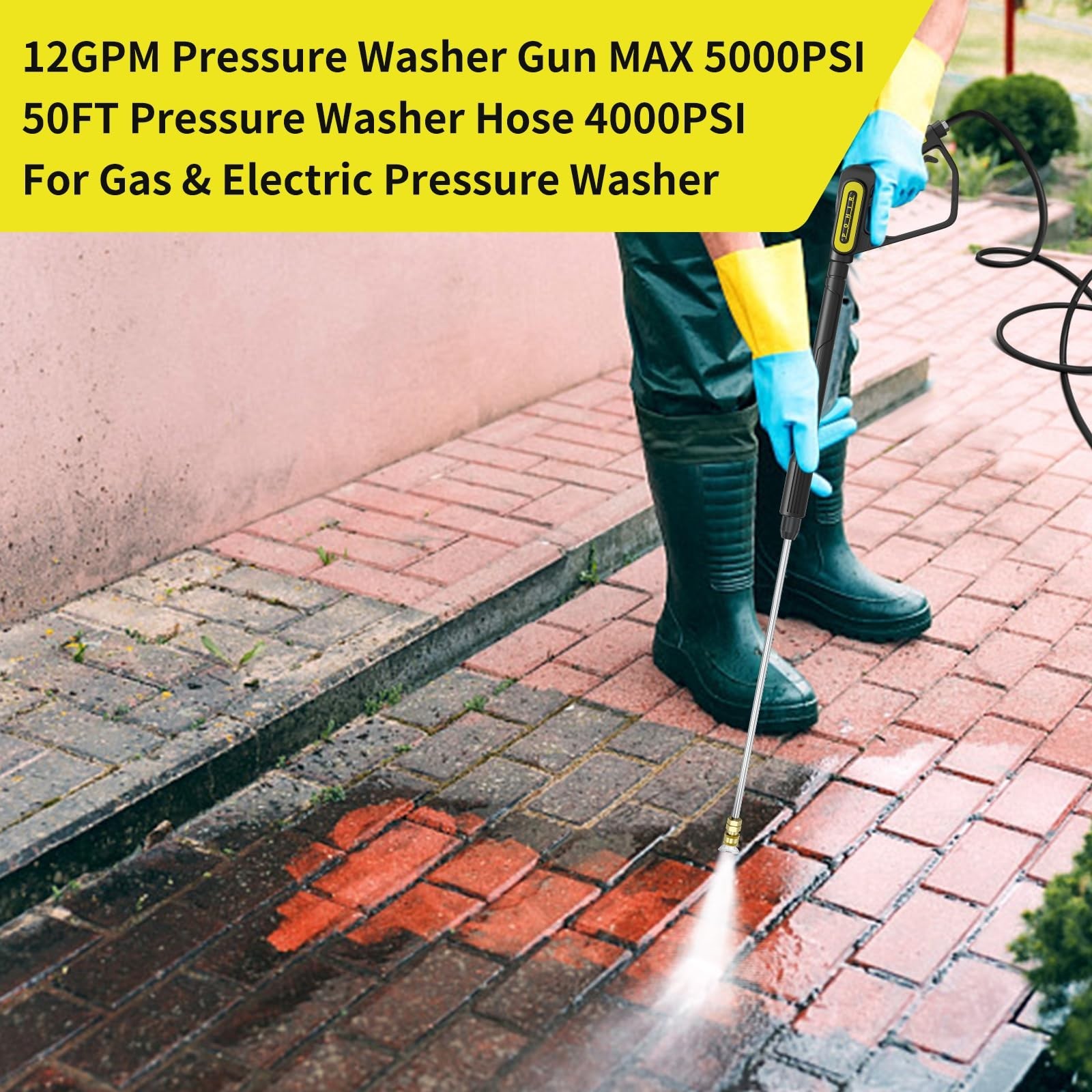 High-Pressure Washer Gun 5000PSI with 50ft Hose, Adjustable Wand & 7 Nozzles
