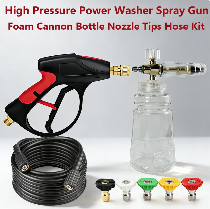 Pressure Washer Gun & Foam Cannon Bottle 1/4″ Quick Connector Nozzle & 29FT Hose