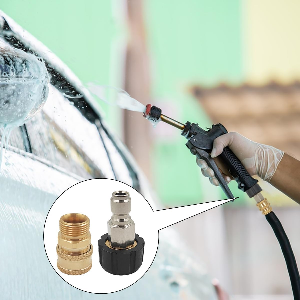 5 Pcs Pressure Washer Spray Nozzles + 2 M22 14Mm Quick Connect Kit + 10 O-Rings